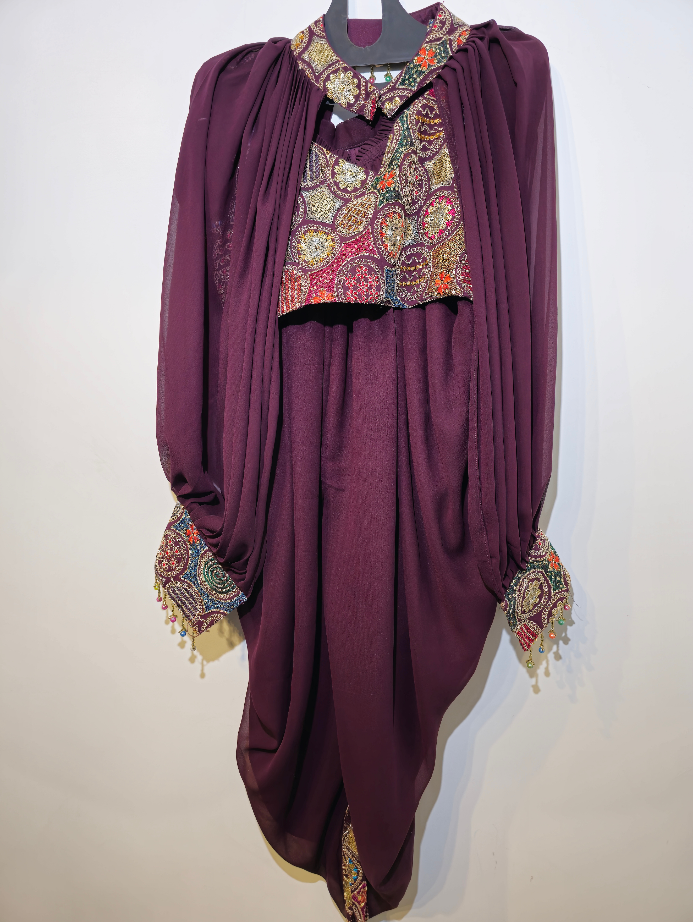 Image of Dhoti Style & Separate Sleeve Georgette - 3 Piece