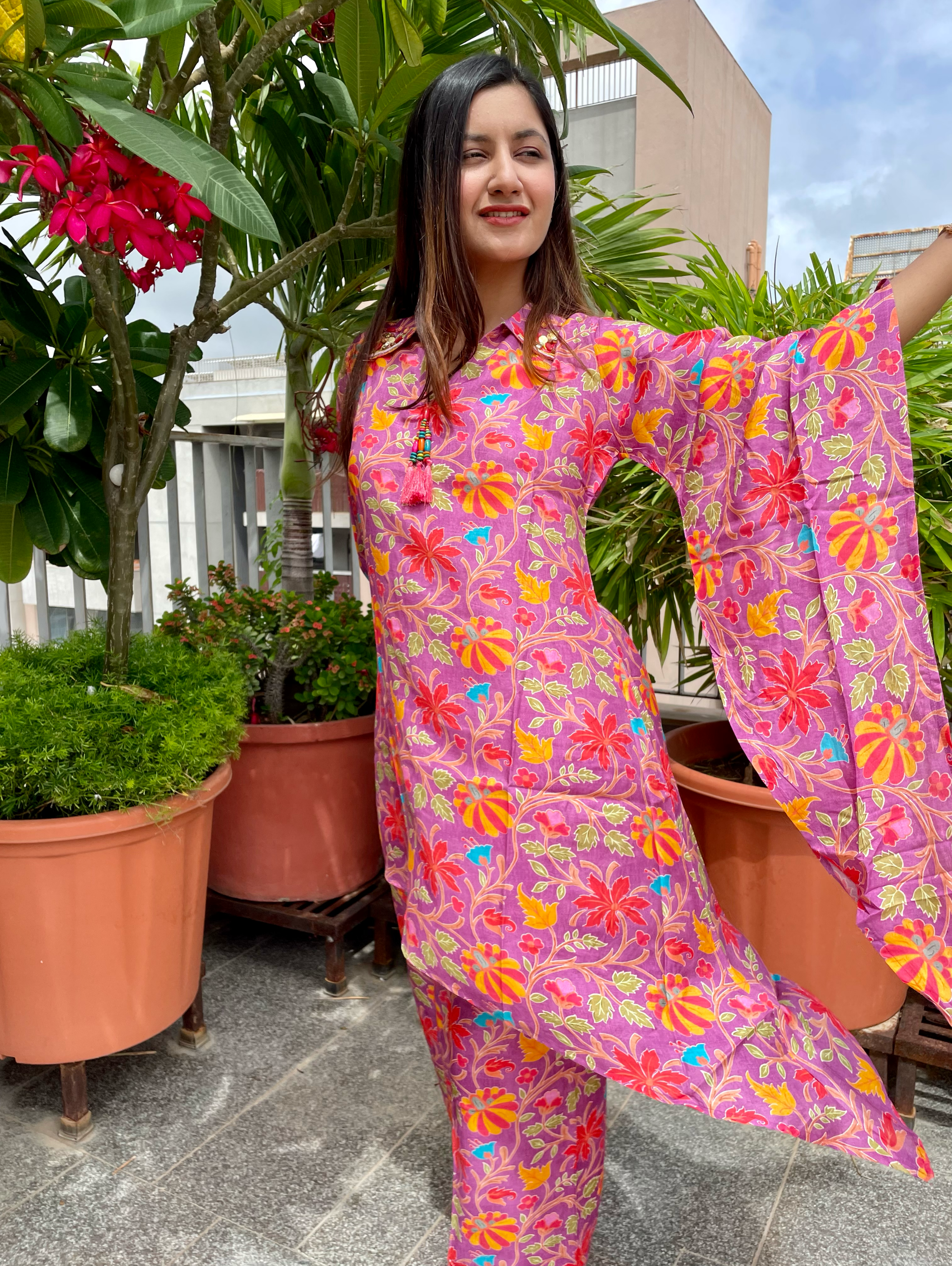 Image of Designer Muslin Coord Set with Work