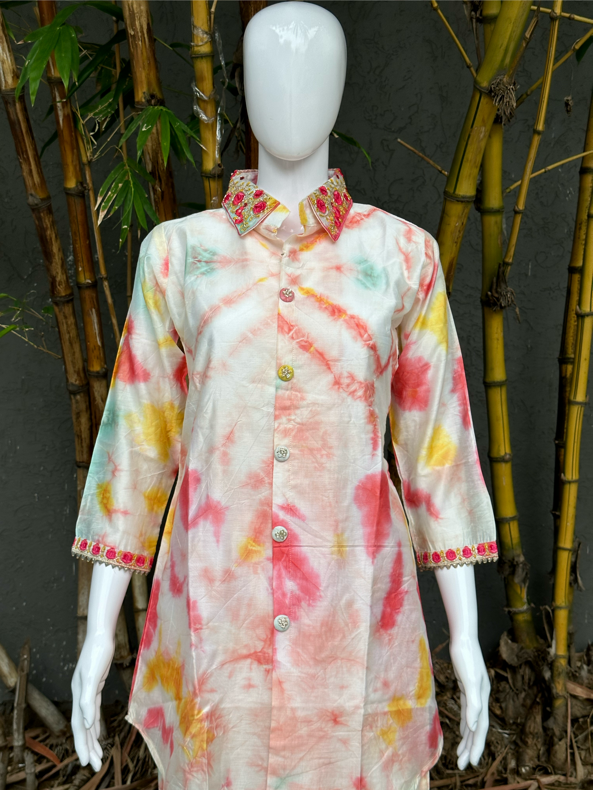Muslin Silk Collar Embroidery Coords - Tie Dye