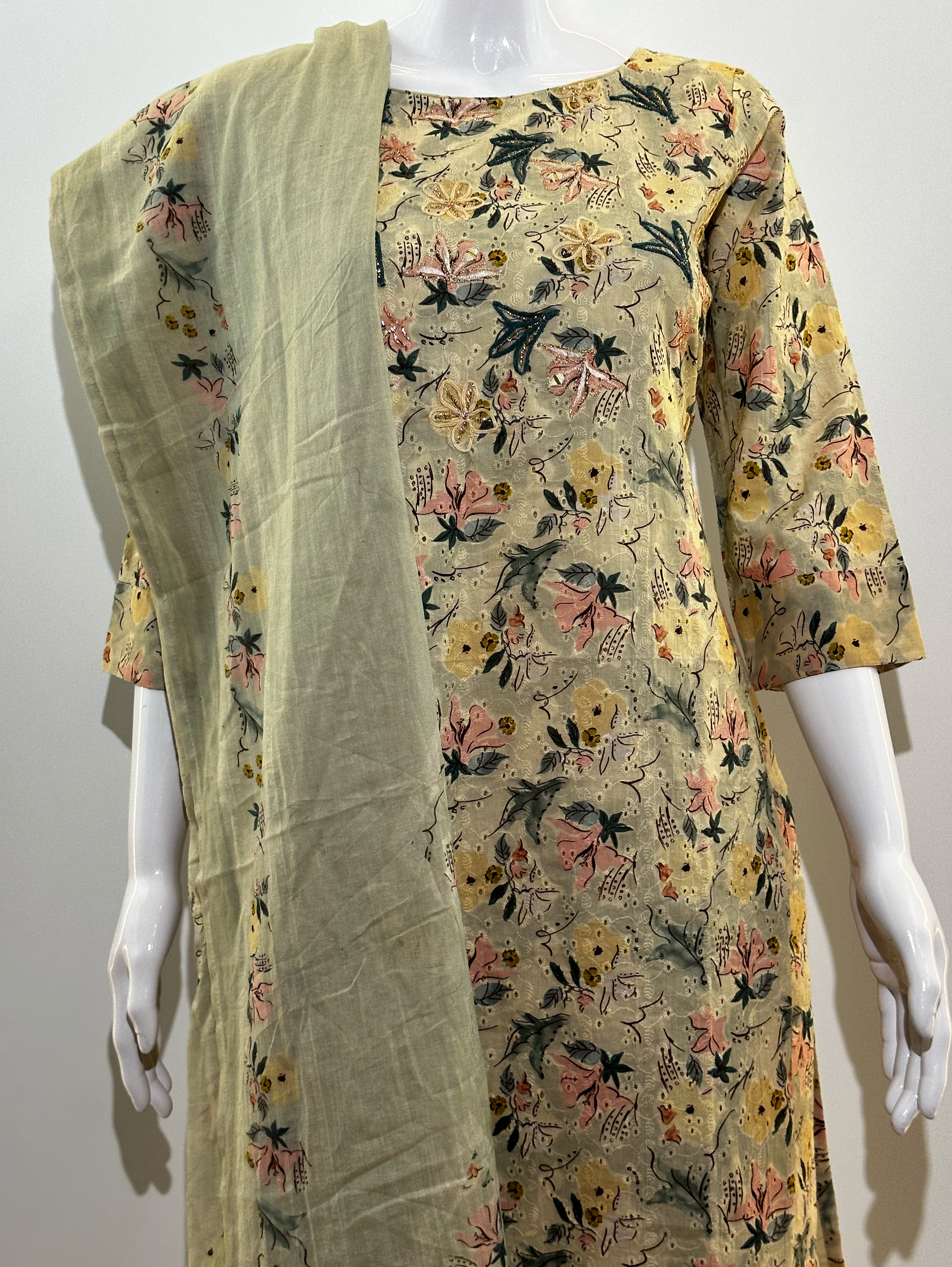Image of Lucknowi work Cotton Kurti Set -3 Piece