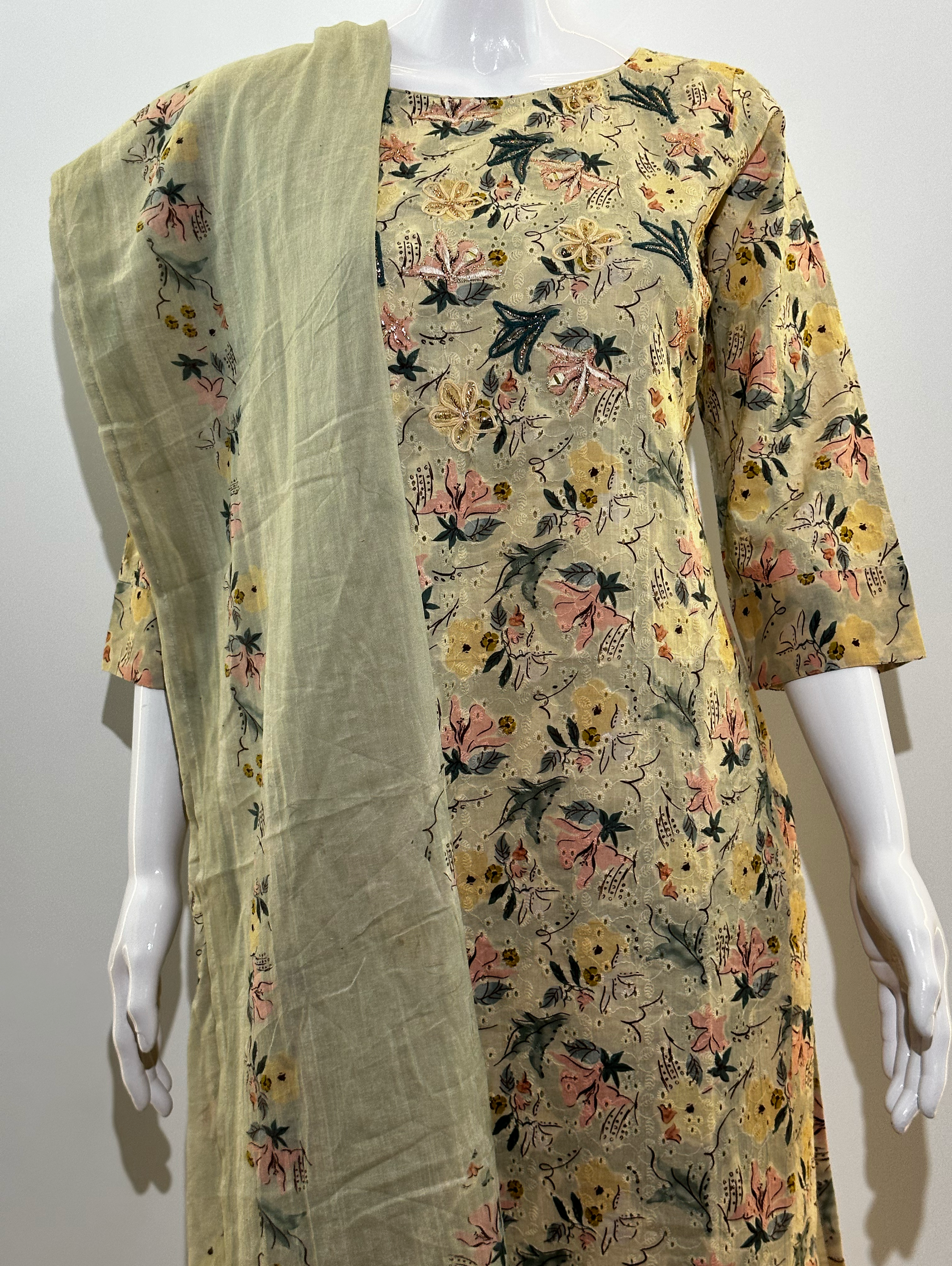 Lucknowi work Cotton Kurti Set -3 Piece