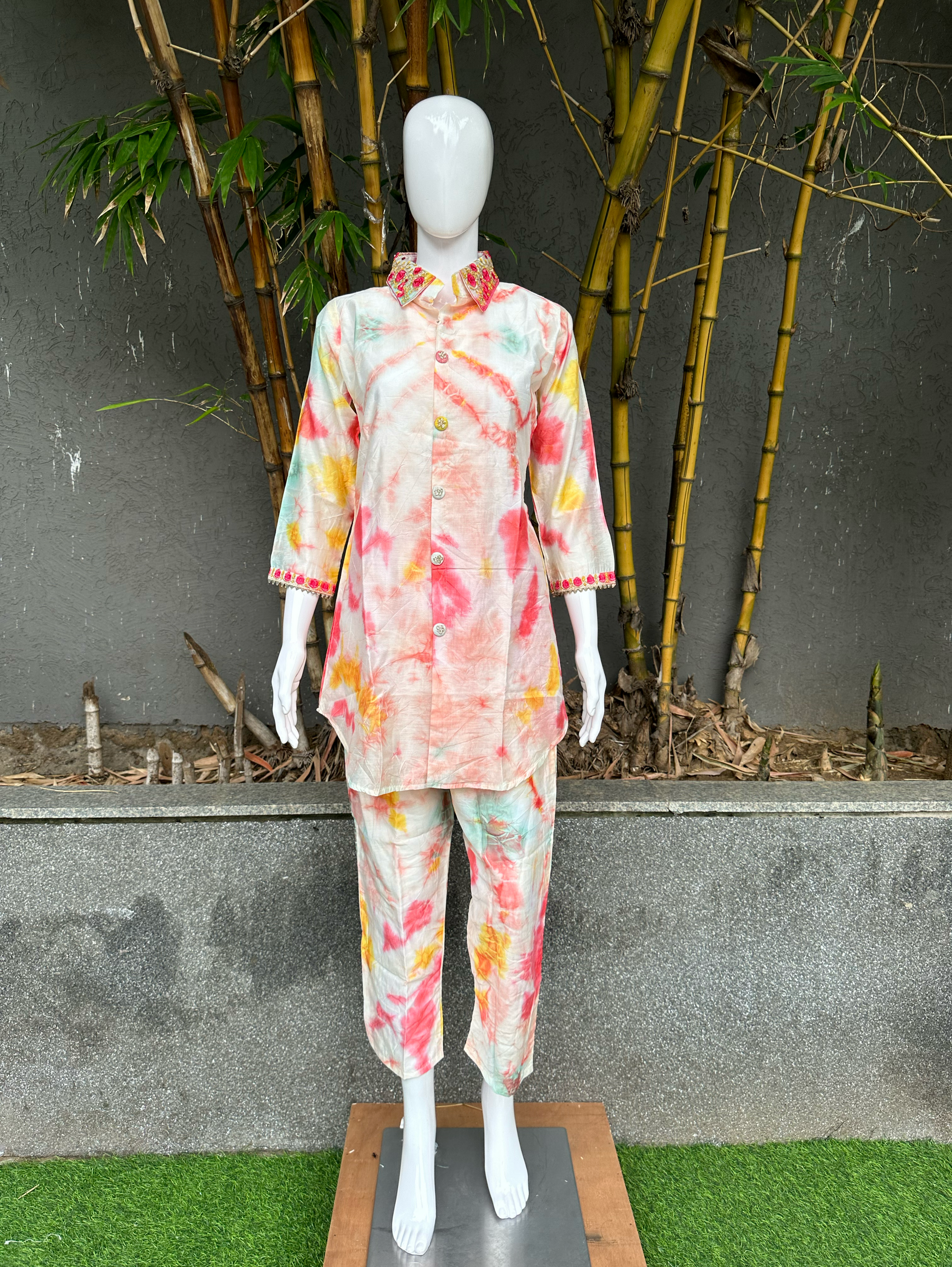 Muslin Silk Collar Embroidery Coords - Tie Dye