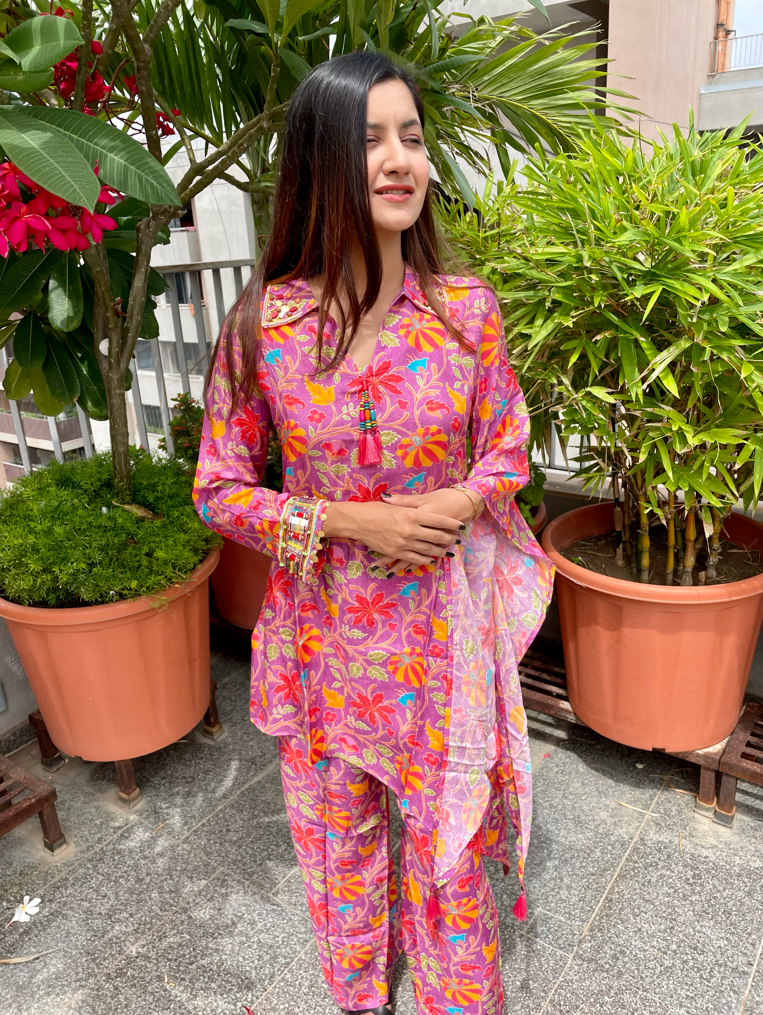 Image of Designer Muslin Coord Set with Work