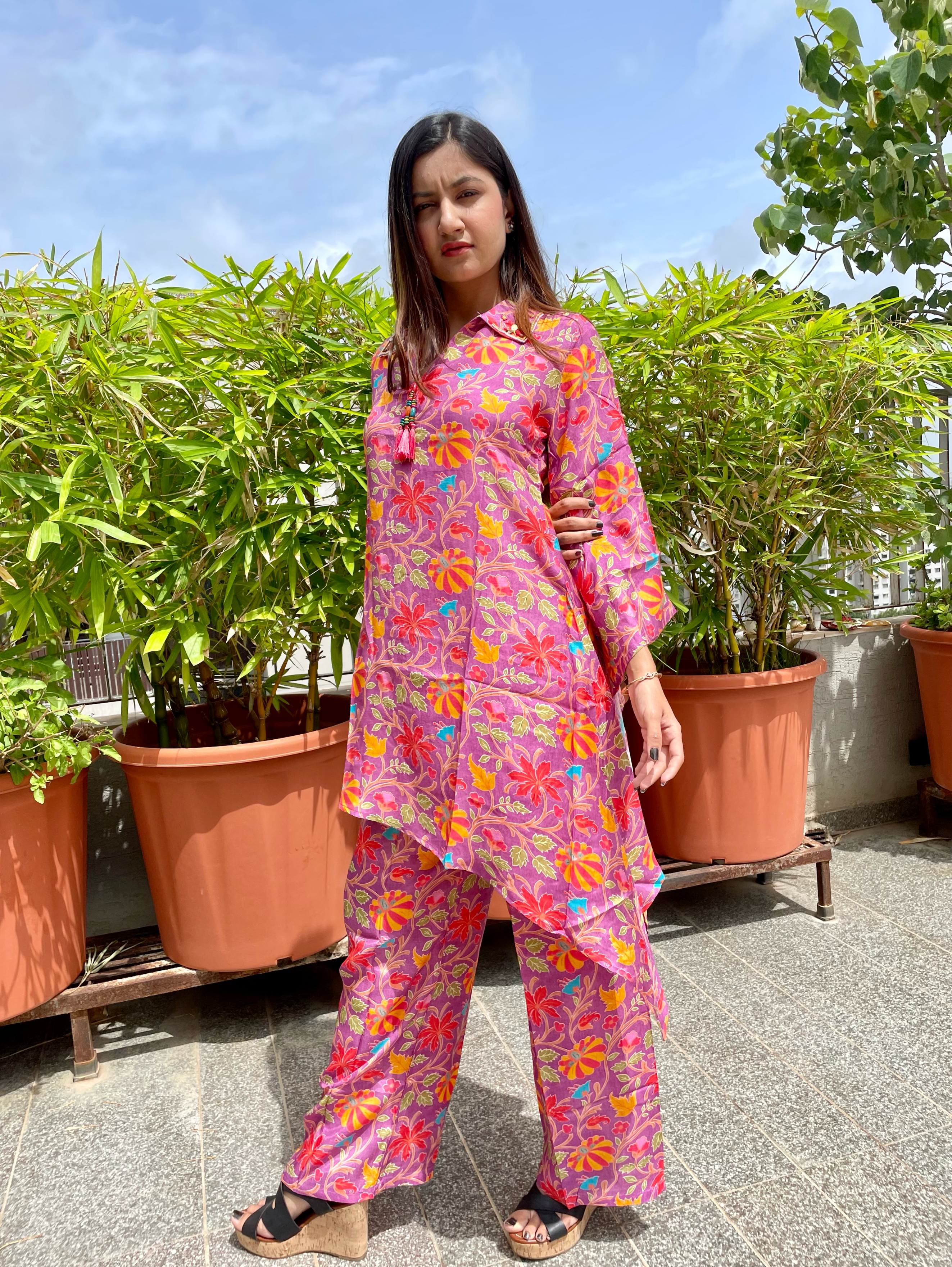 Image of Designer Muslin Coord Set with Work