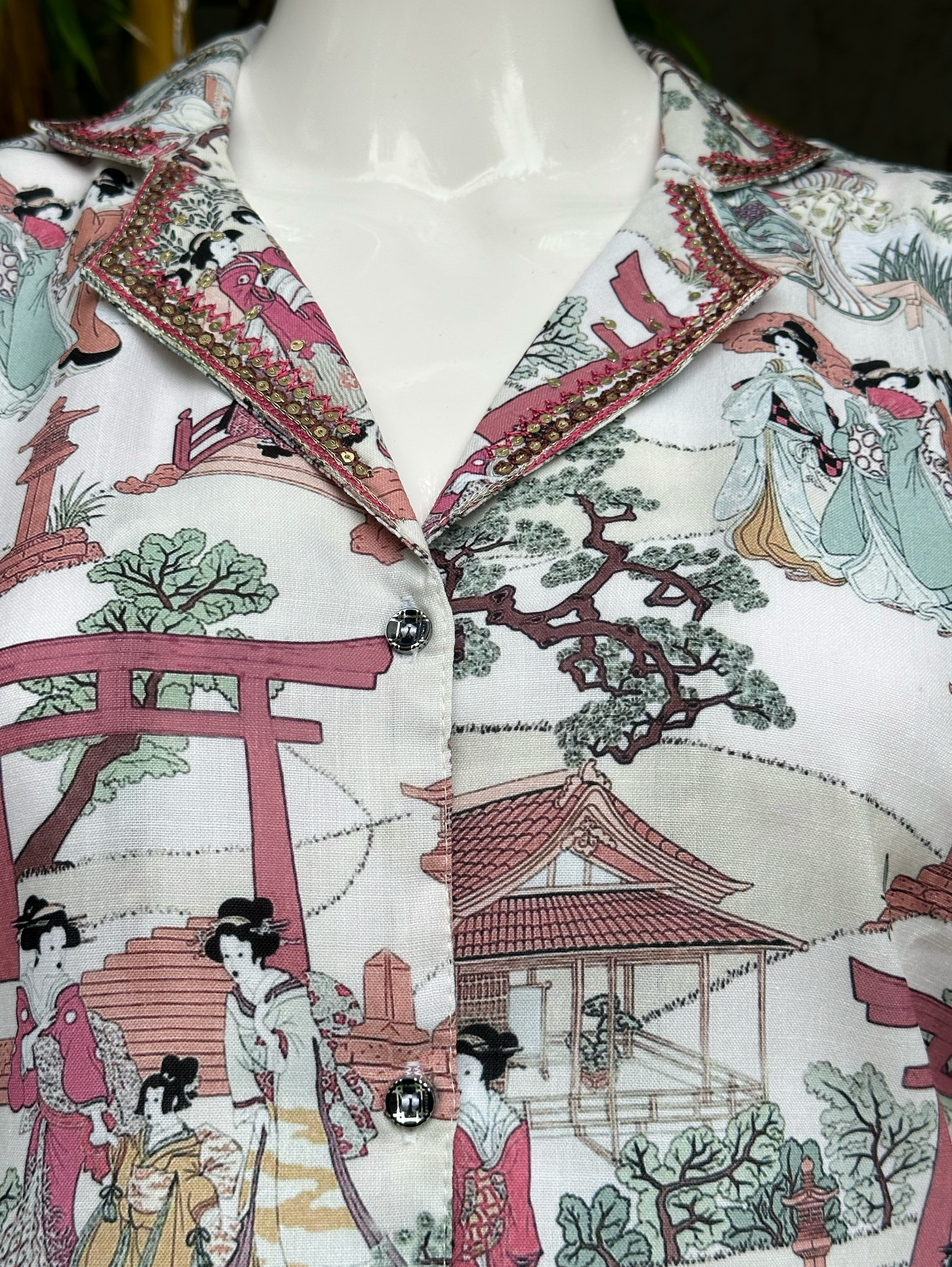 Image of Cotton Print Coords with Collar Sequence