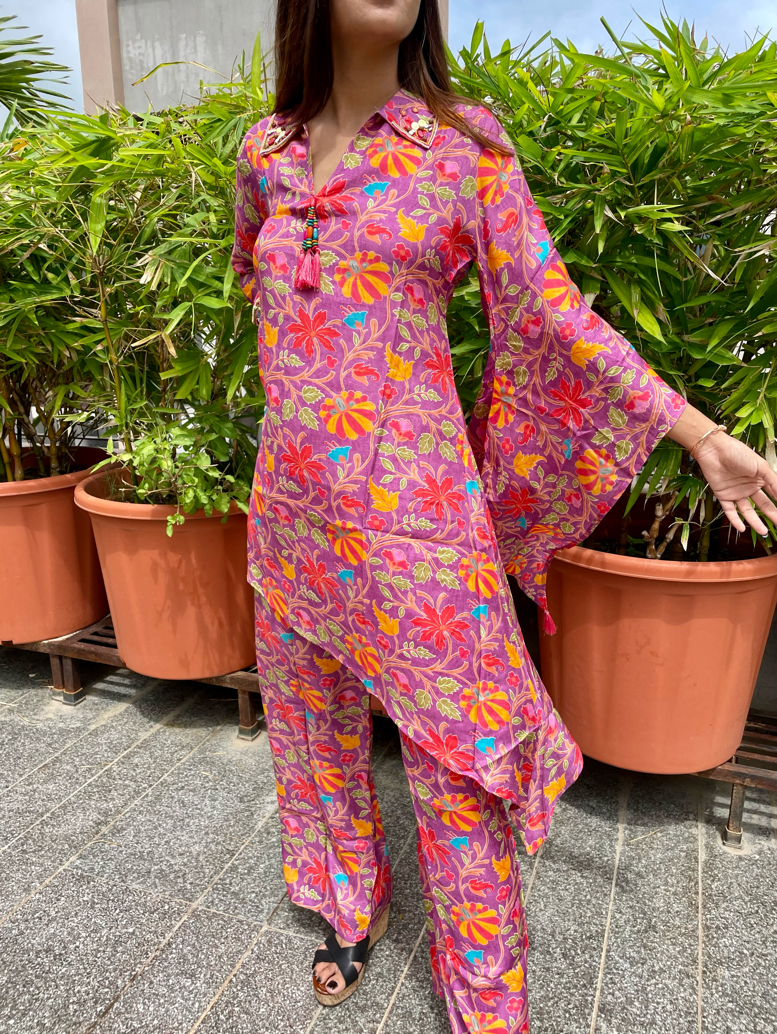 Image of Designer Muslin Coord Set with Work