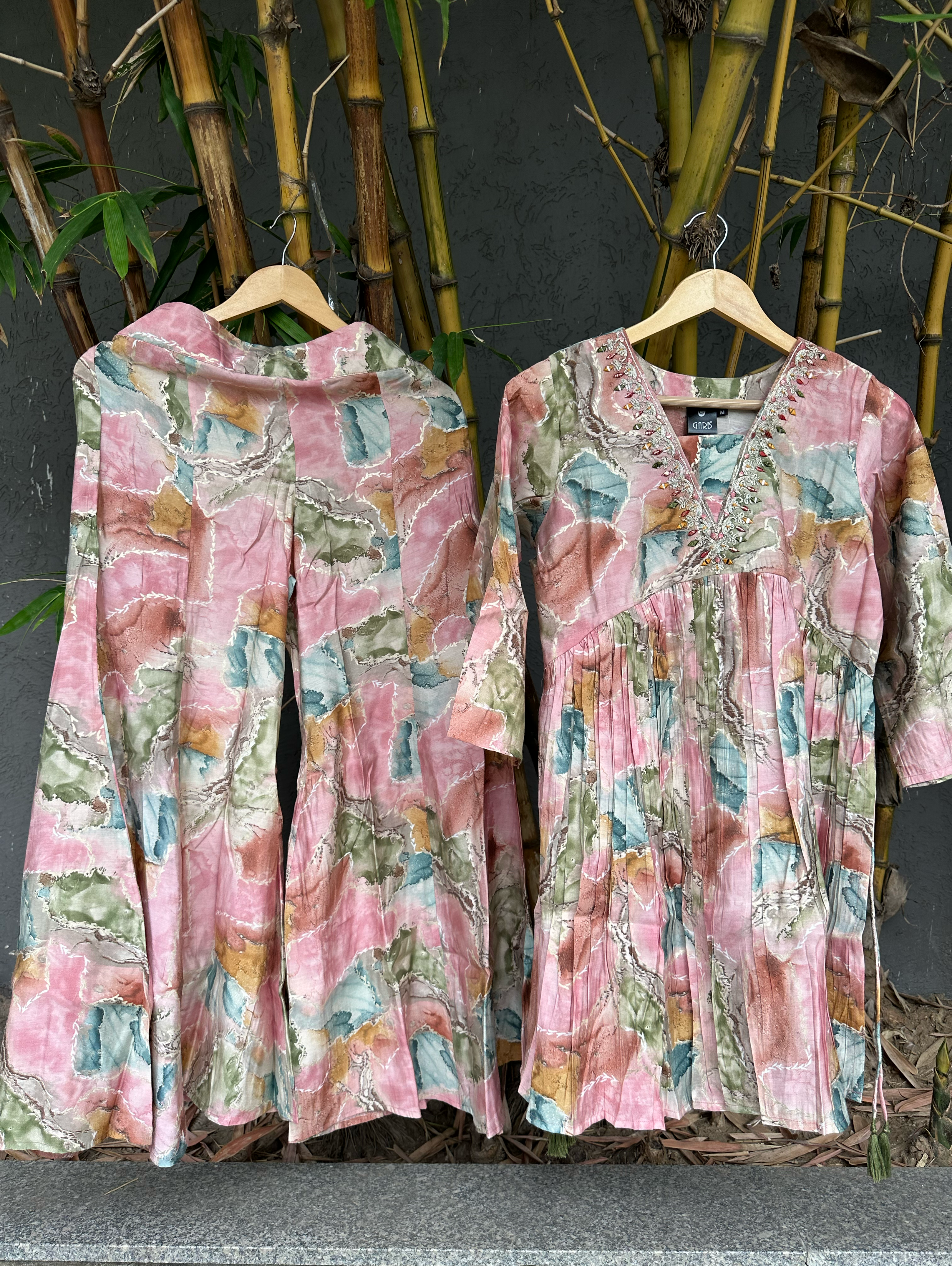 Image of Bell Bottom Muslin Coords with Embroidery