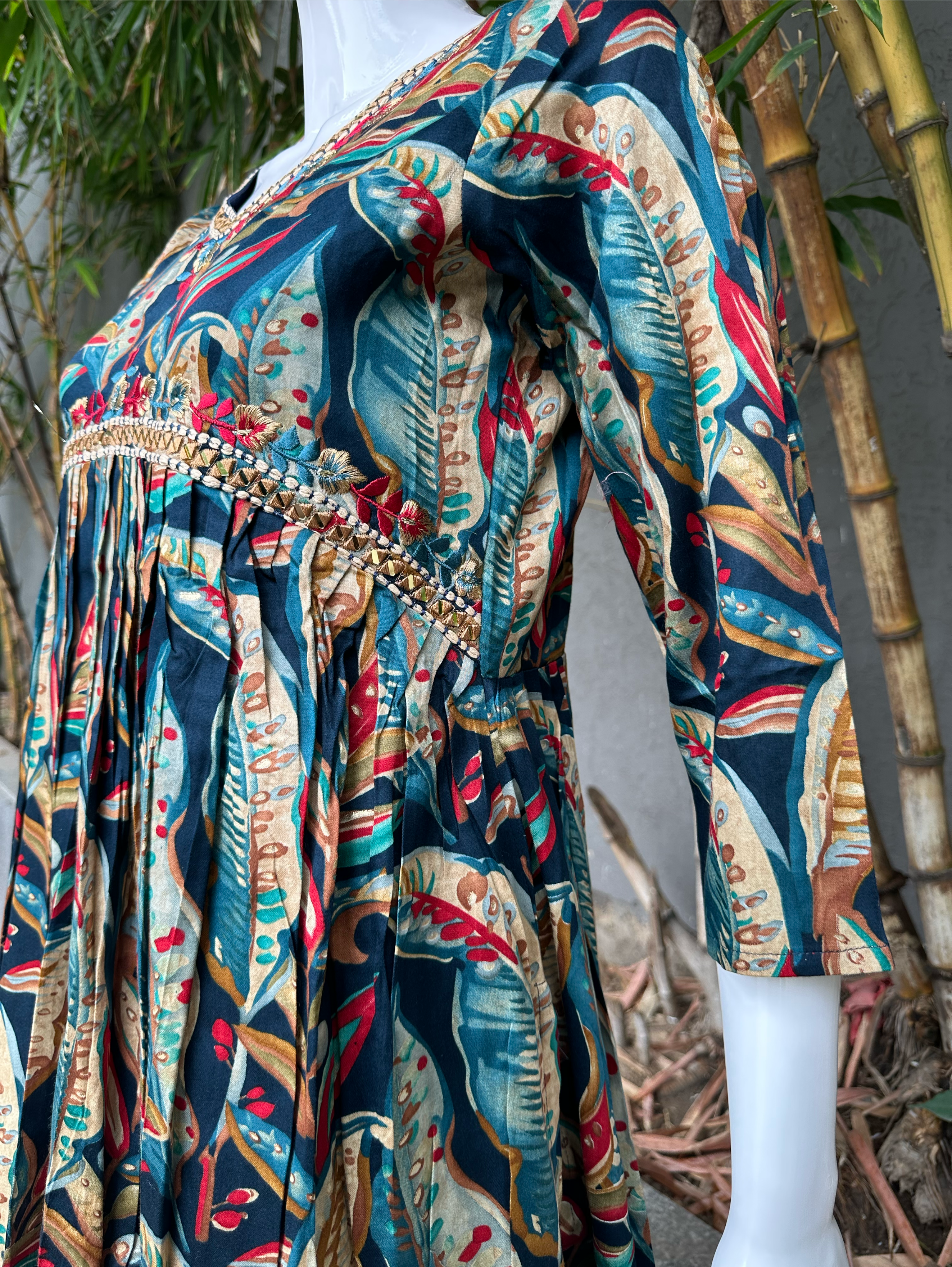 Muslin v Neck Embroidery Bell Bottom Coords