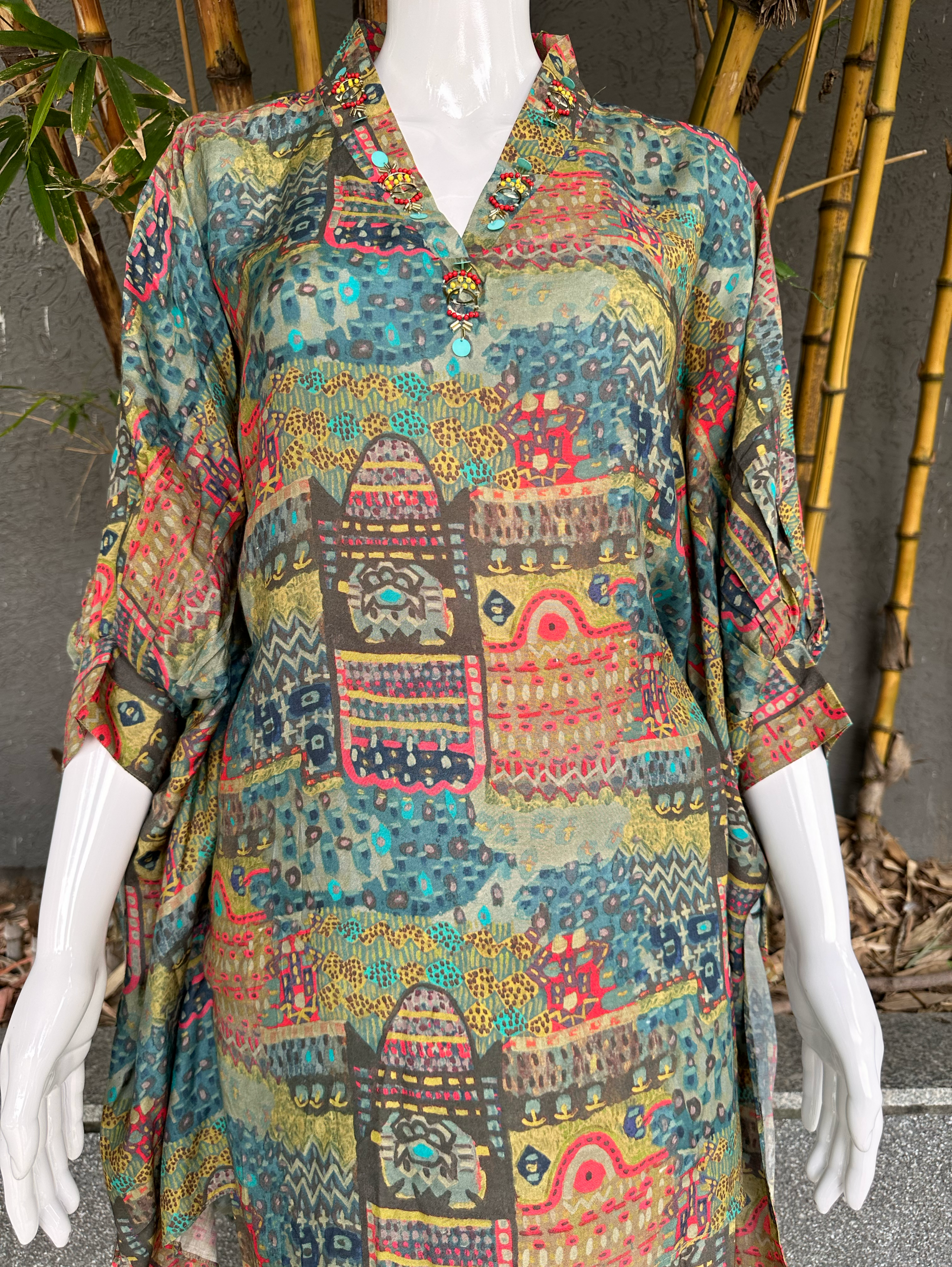 Muslin Kaftan Coord Set with Accessories work