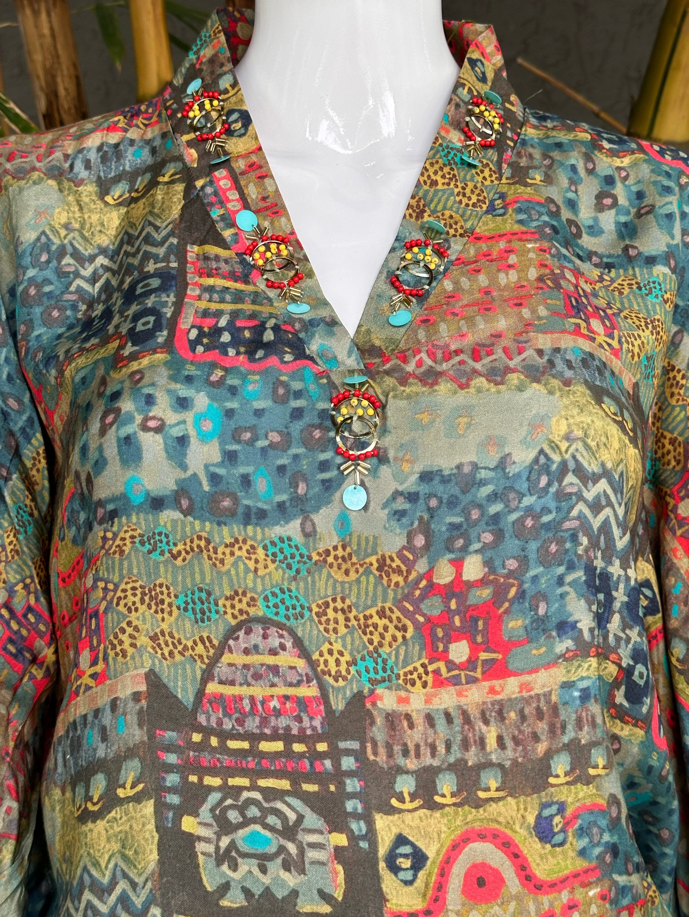Image of Muslin Kaftan Coord Set with Accessories work
