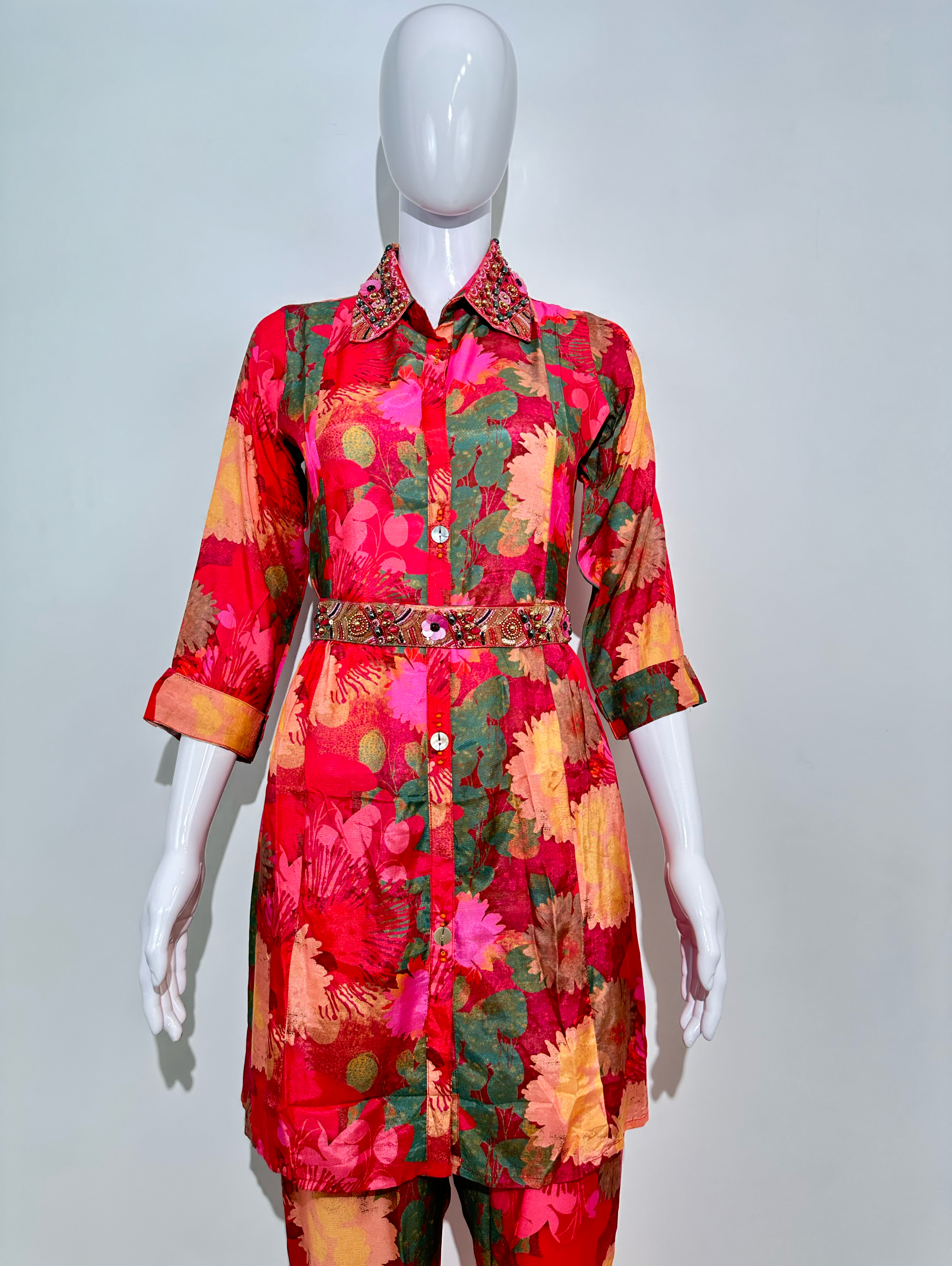 Muslin Hand work Coord Set - with Belt