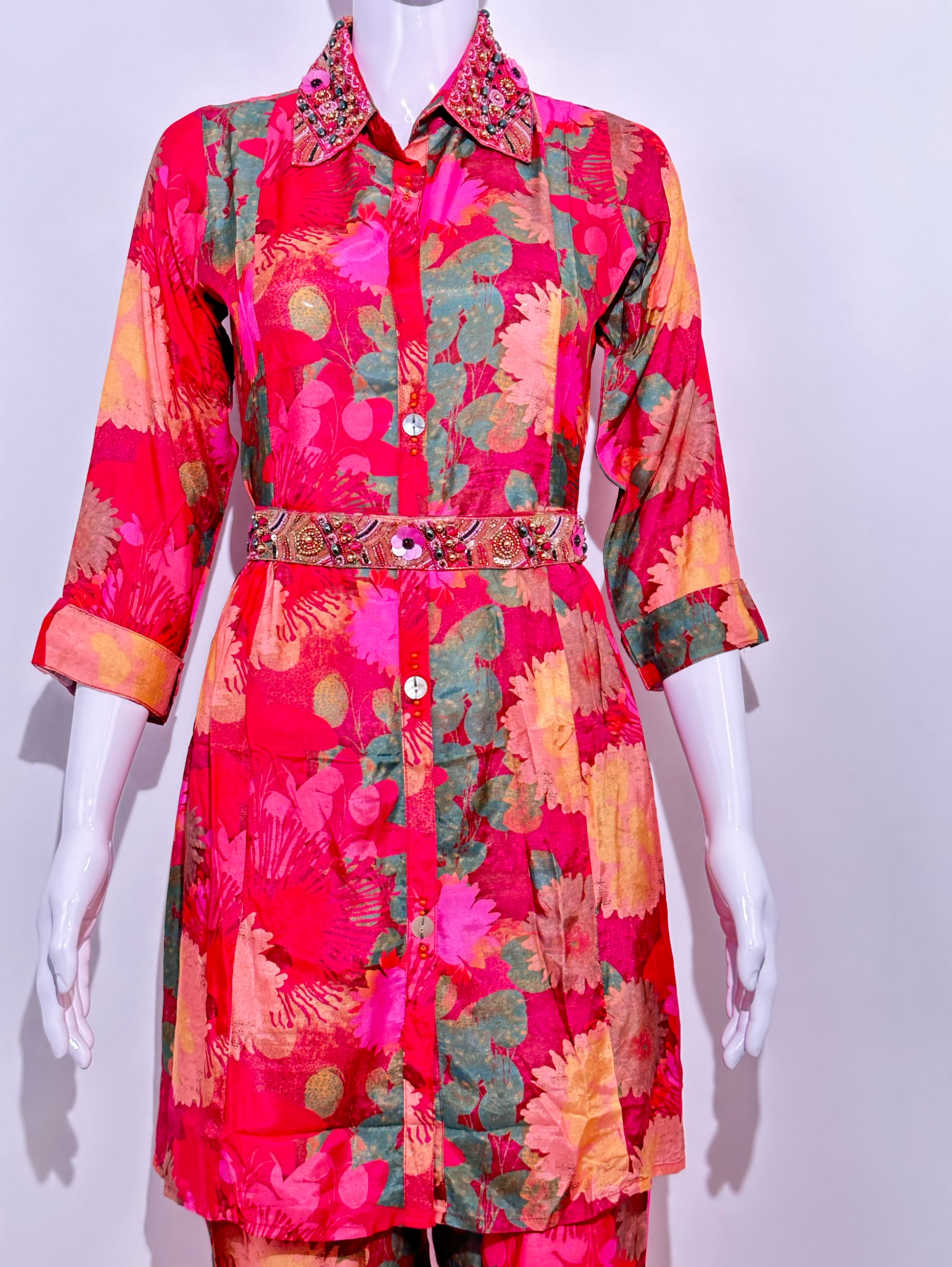 Muslin Hand work Coord Set - with Belt