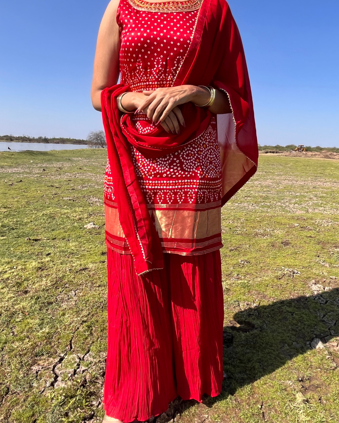 Image of Gaji Silk Bandhni print Sharara Set - 3 piece