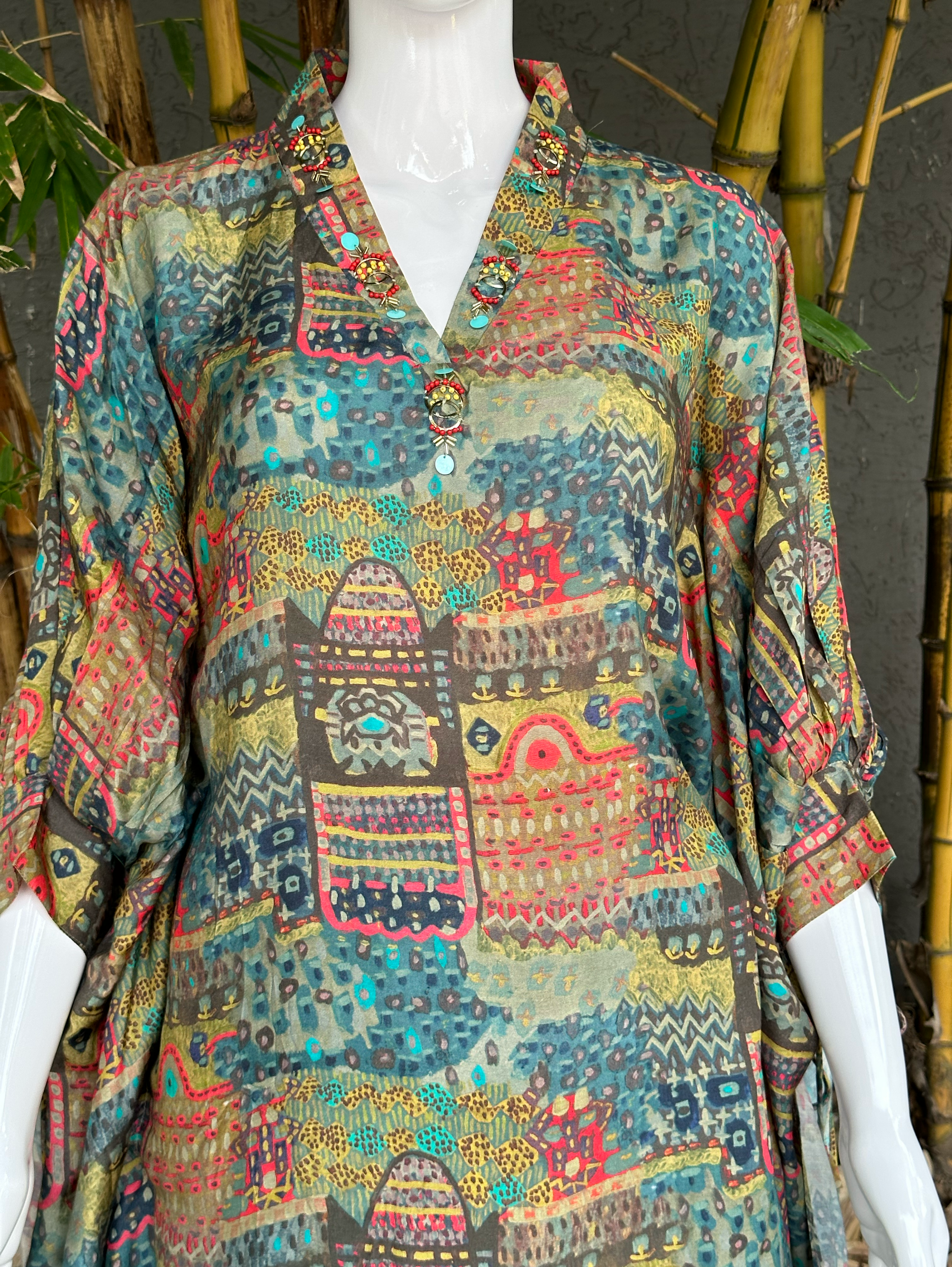 Image of Muslin Kaftan Coord Set with Accessories work