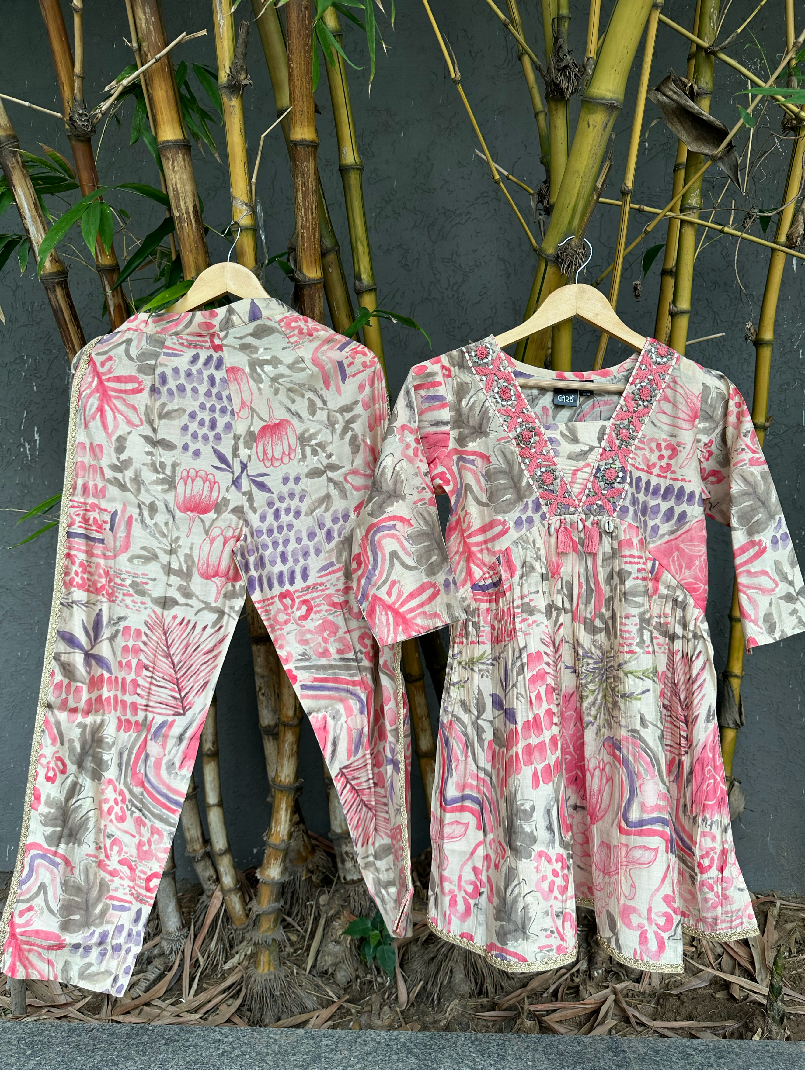 Image of Muslin V Neck Embroidery Work Coords