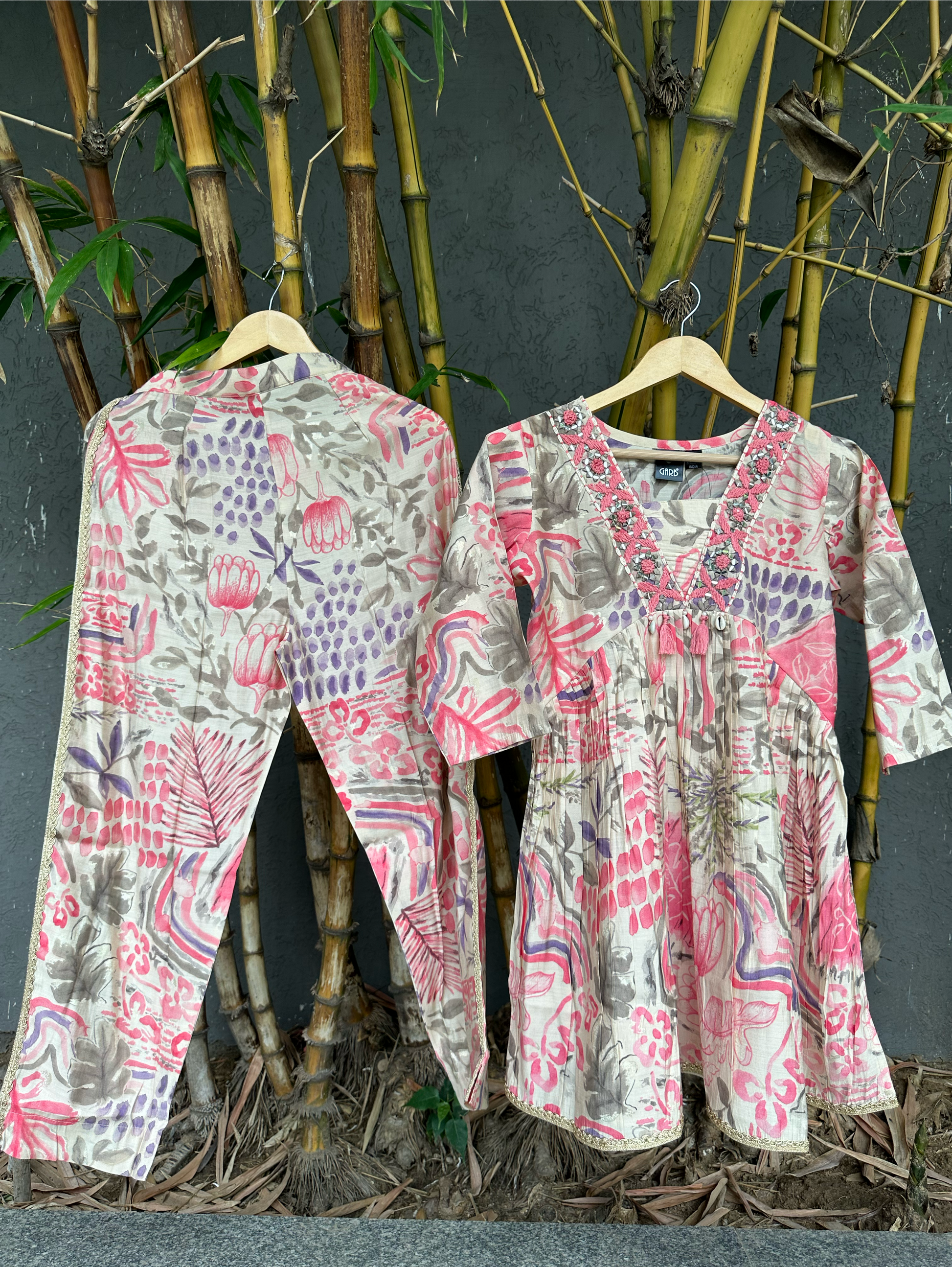 Muslin V Neck Embroidery Work Coords