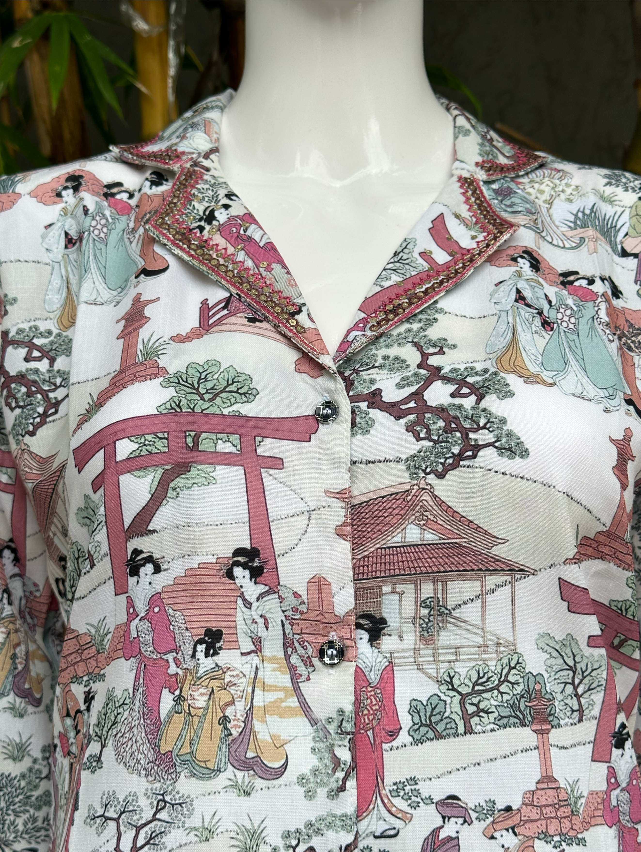 Image of Cotton Print Coords with Collar Sequence