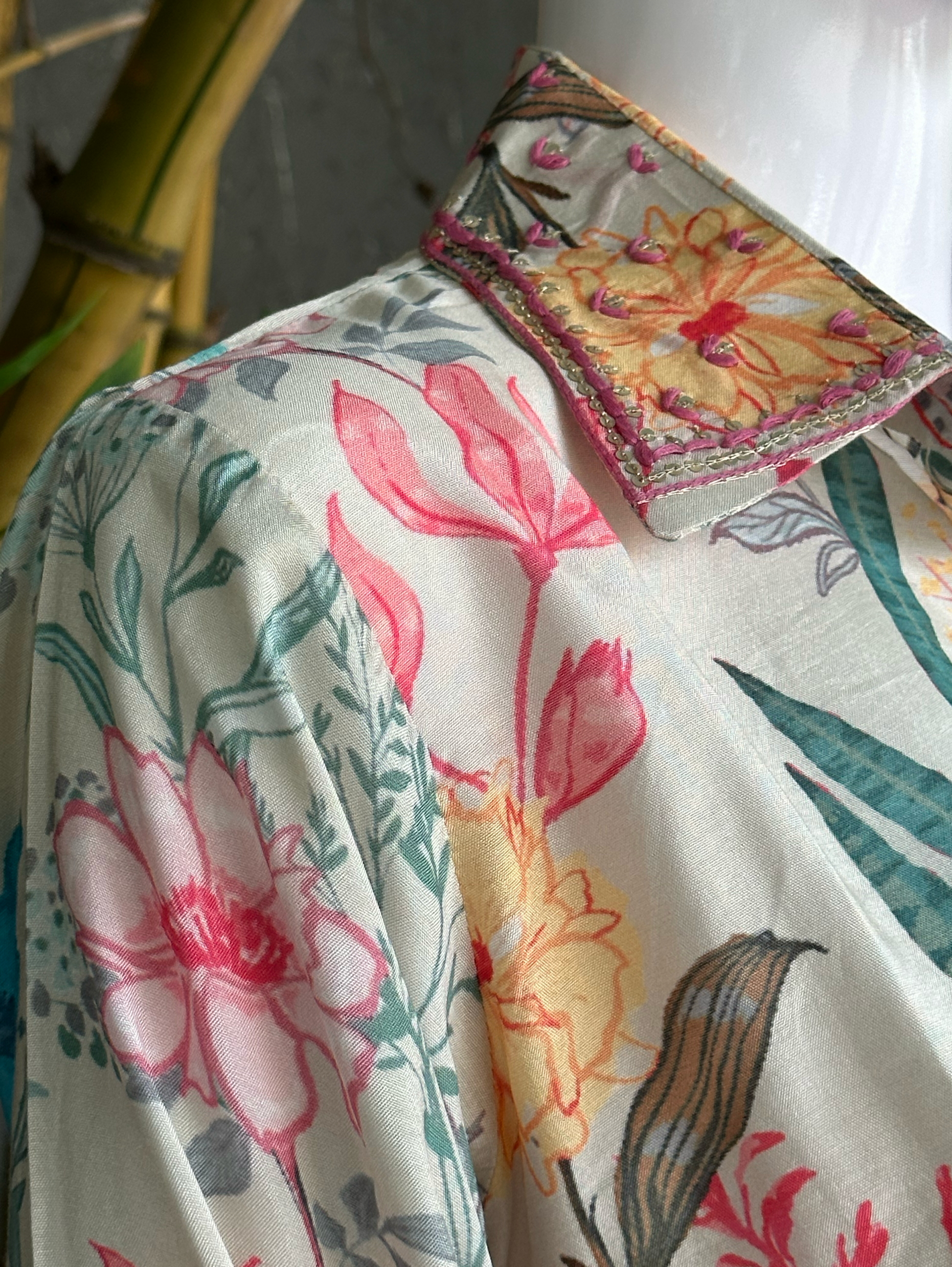 Muslin Flower Print Coord Set with Hand work
