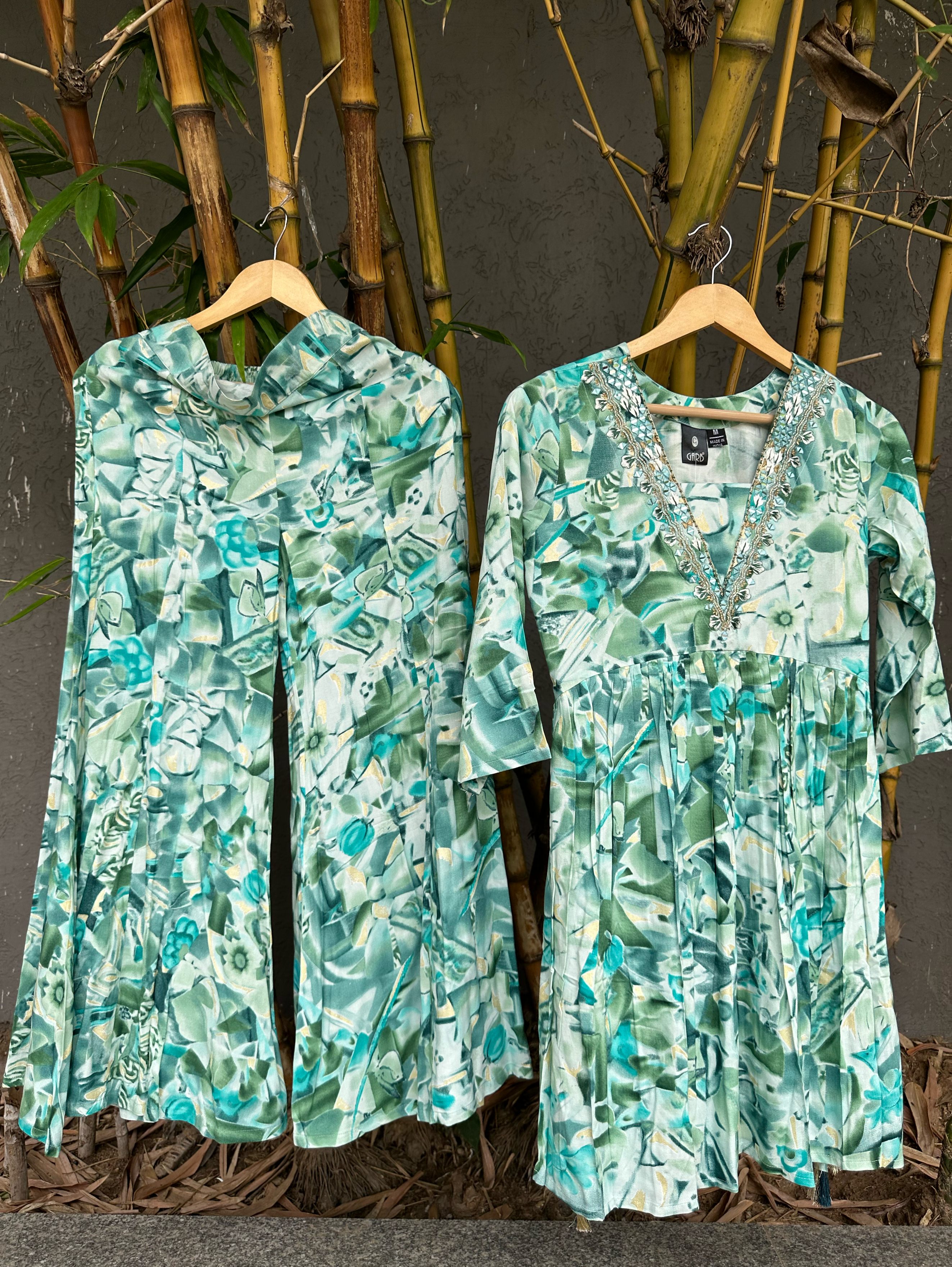 Image of Rayon V Neck Bell Bottom Style Coords