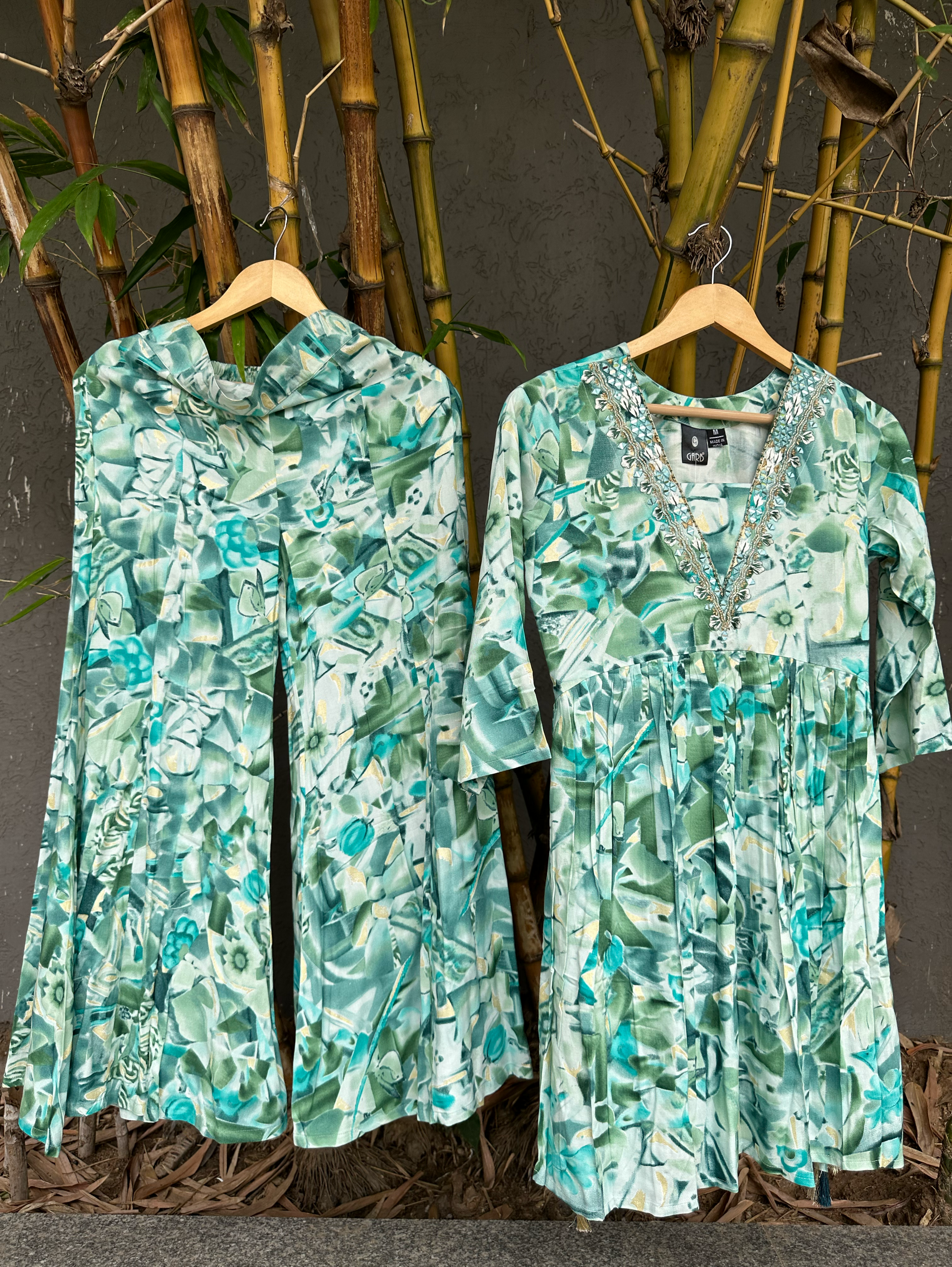 Rayon V Neck Bell Bottom Style Coords