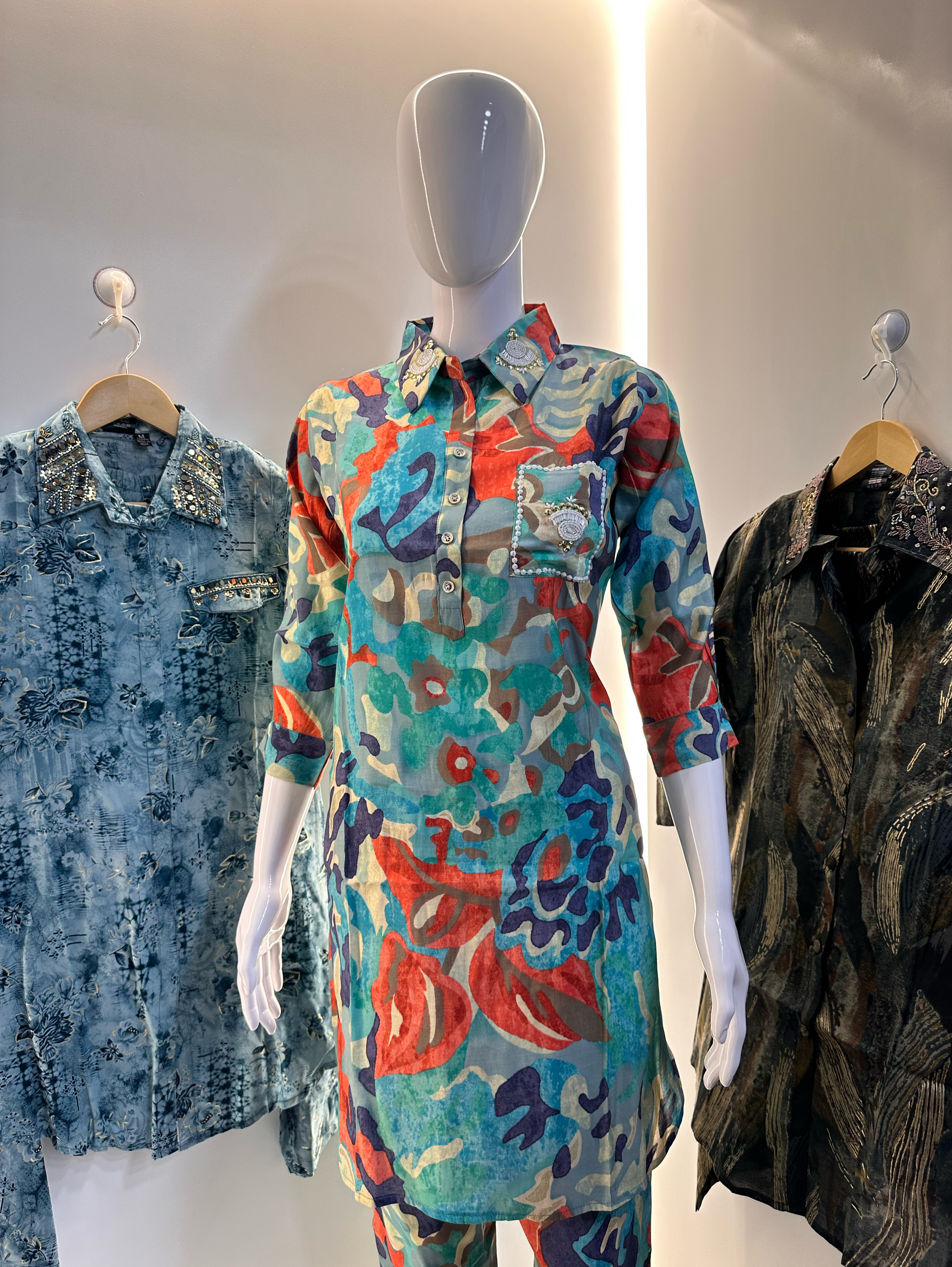 Multiprint Muslin Coords with Embroidery work