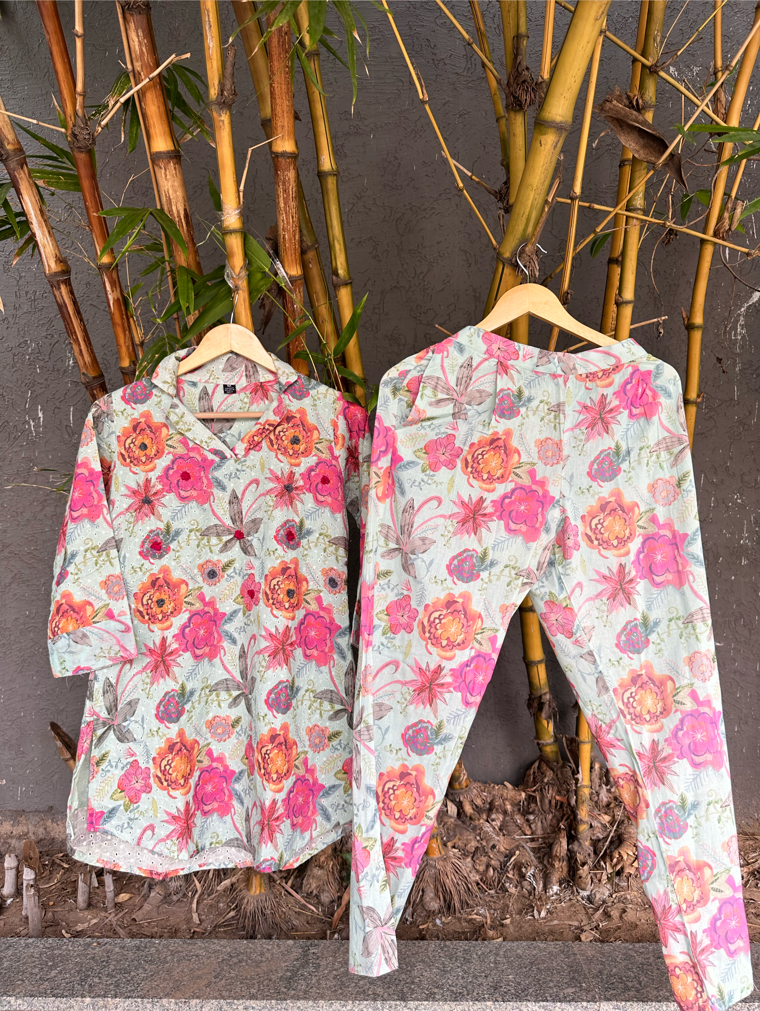 Image of Lucknowi Cotton Embroidery thread work coords