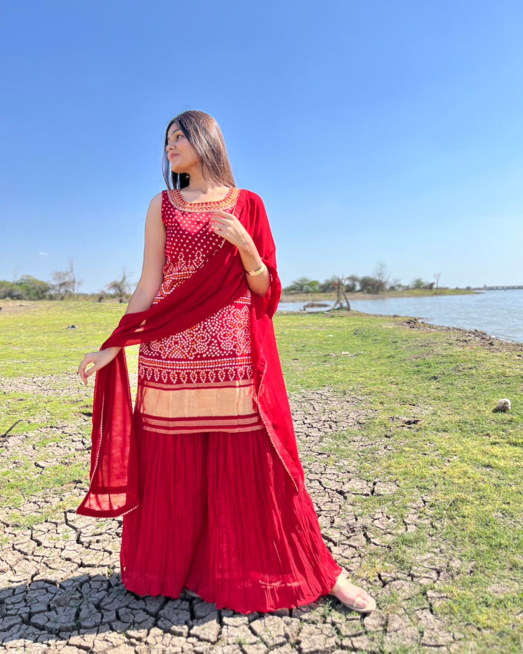 Image of Gaji Silk Bandhni print Sharara Set - 3 piece