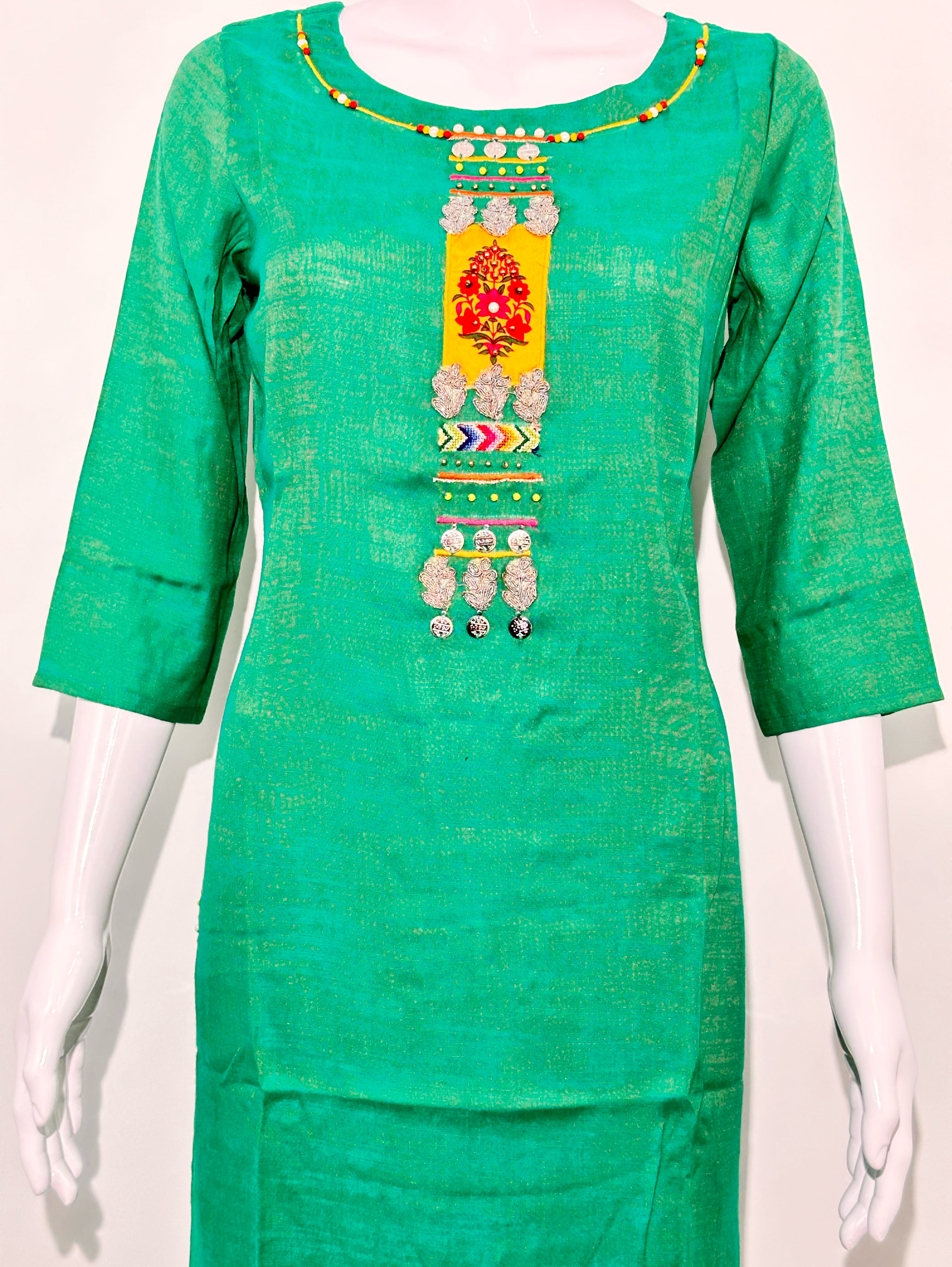 Image of Rayon Straight Kurti with Neck hand work
