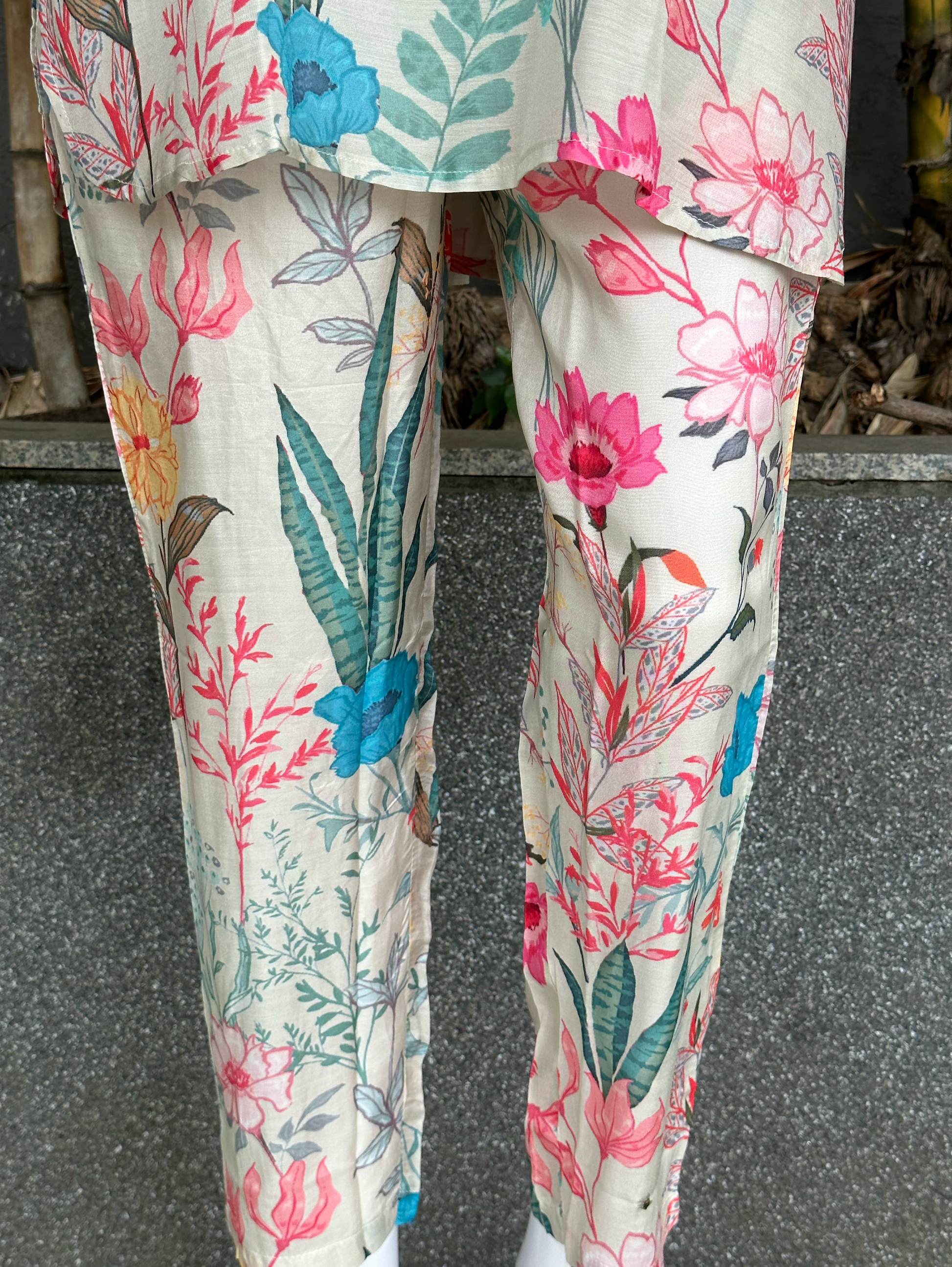 Muslin Flower Print Coord Set with Hand work