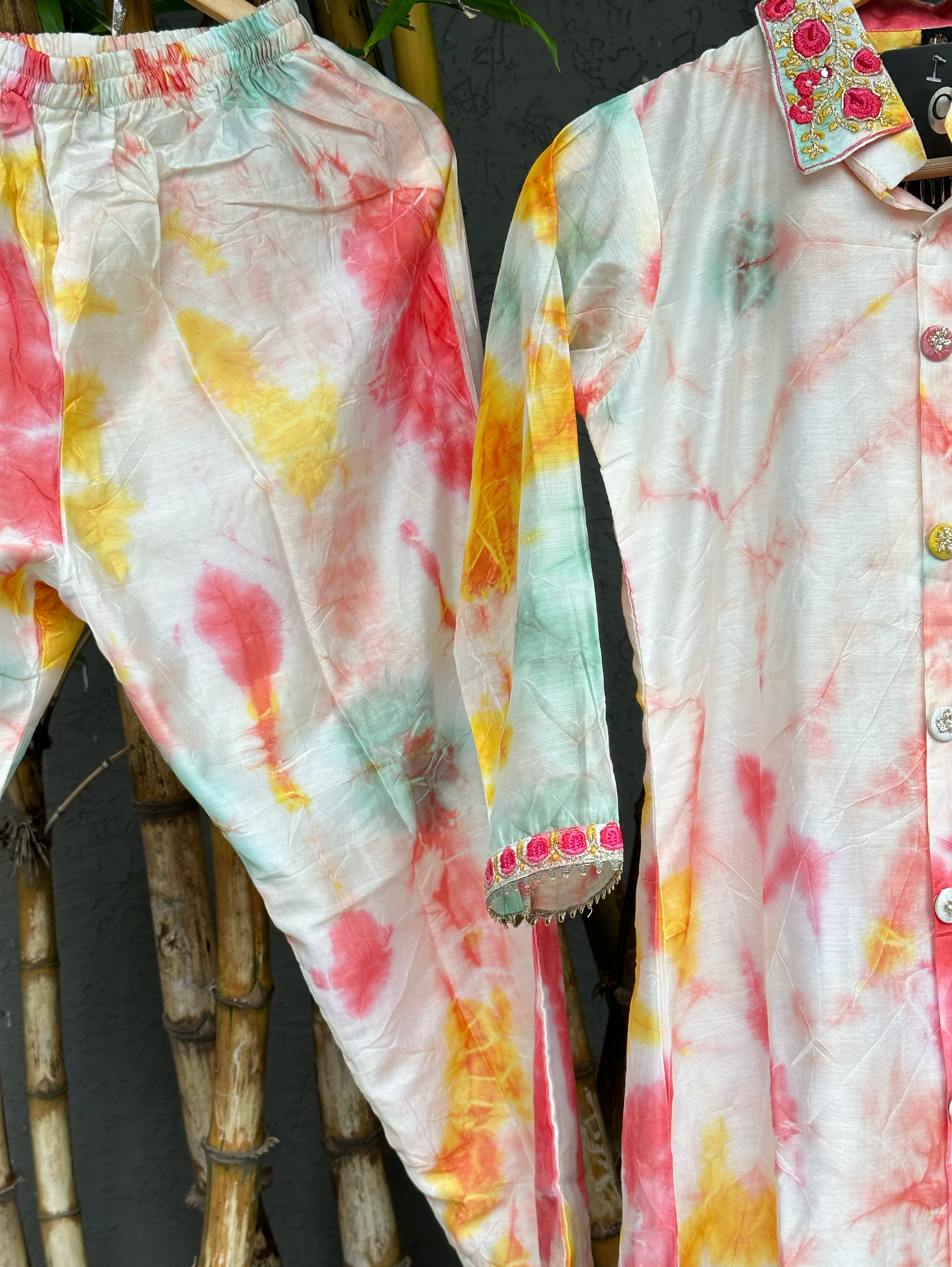Muslin Silk Collar Embroidery Coords - Tie Dye