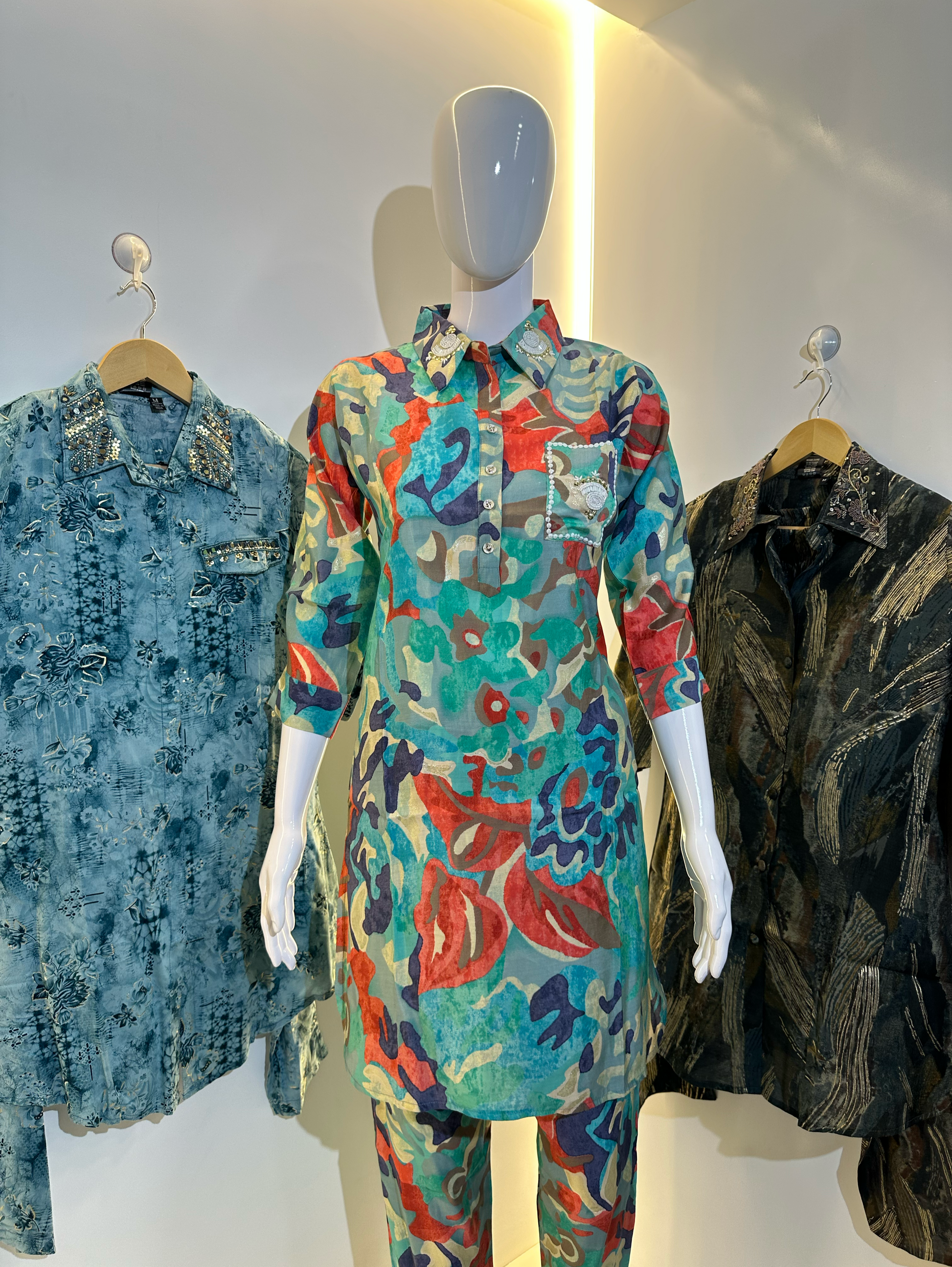 Multiprint Muslin Coords with Embroidery work