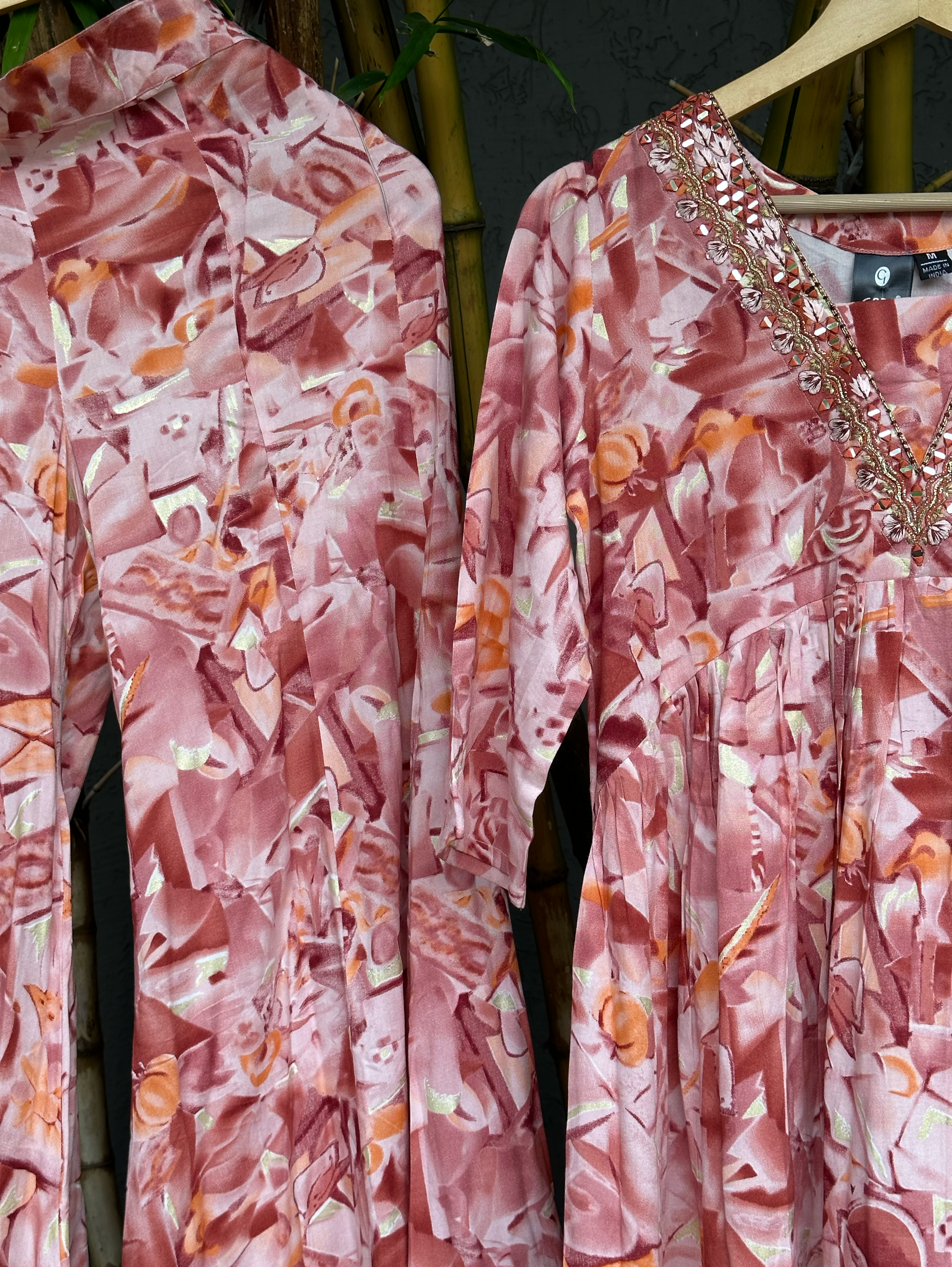 Image of Rayon V Neck Bell Bottom Style Coords