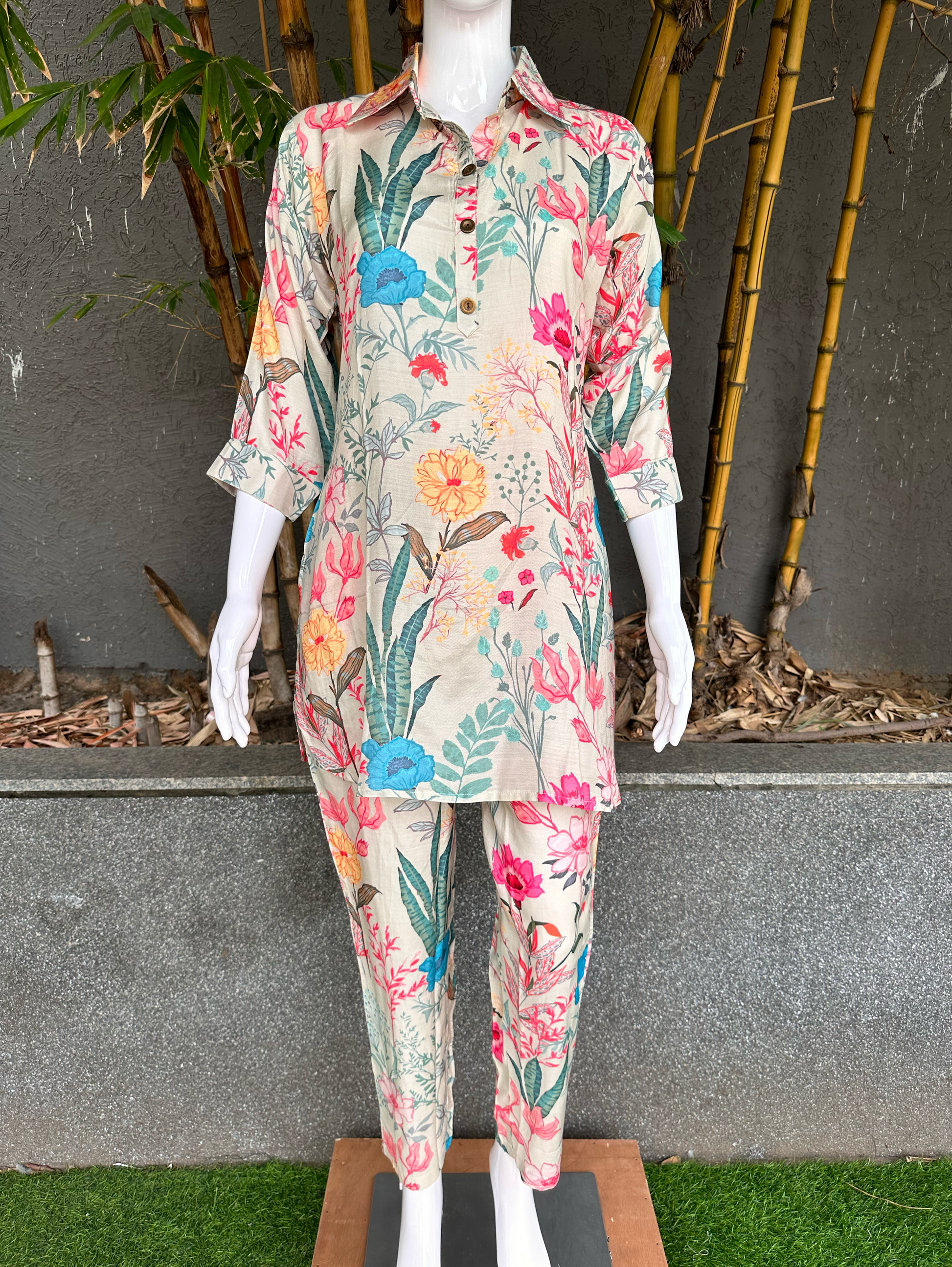 Muslin Flower Print Coord Set with Hand work