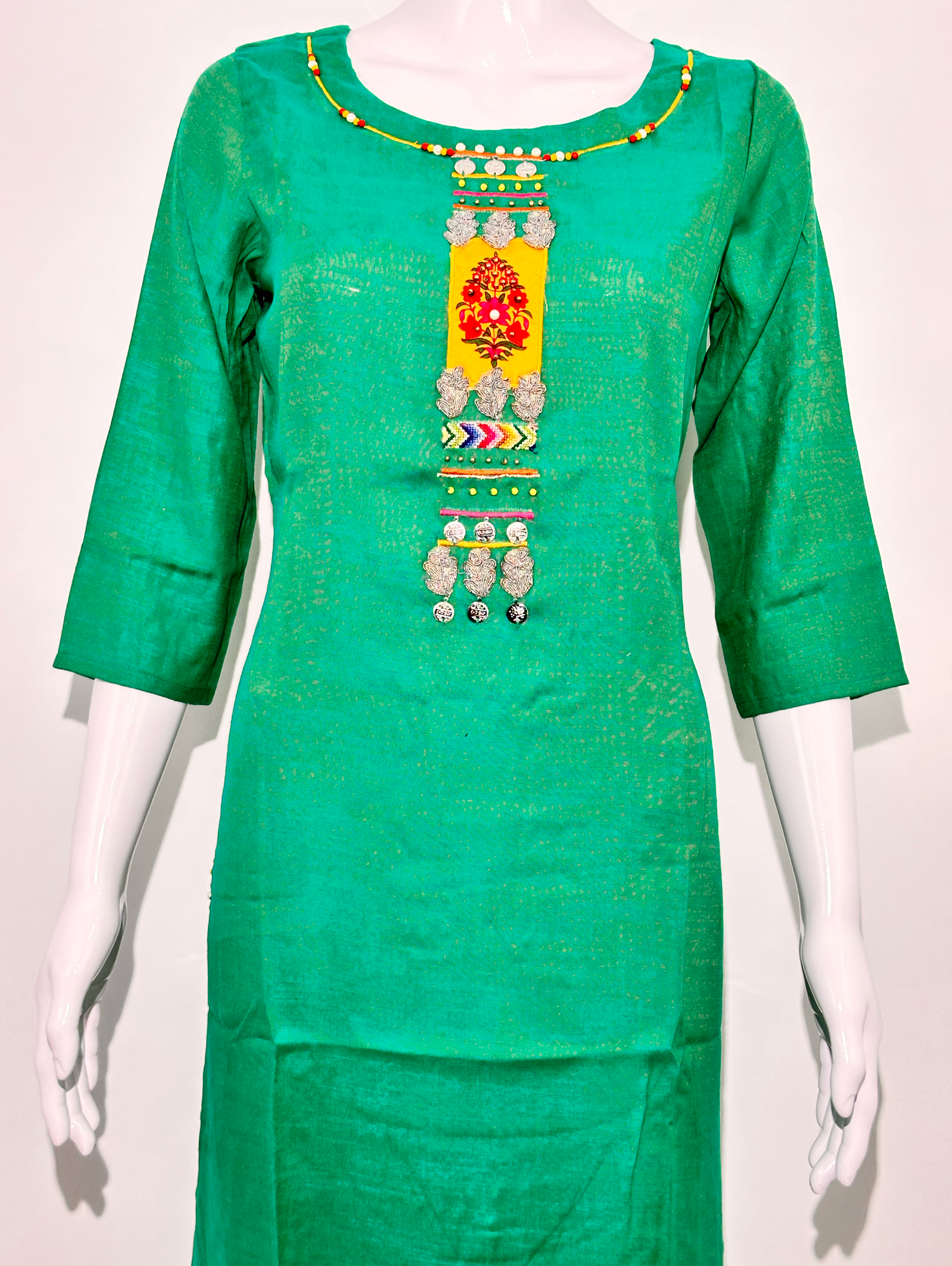 Rayon Straight Kurti with Neck hand work