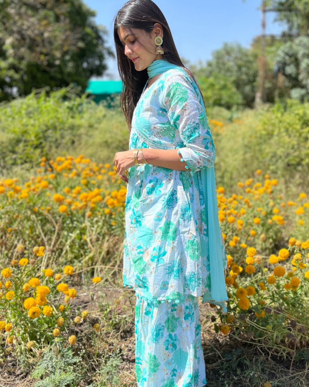 Mull Cotton Sharara Set - 3 piece