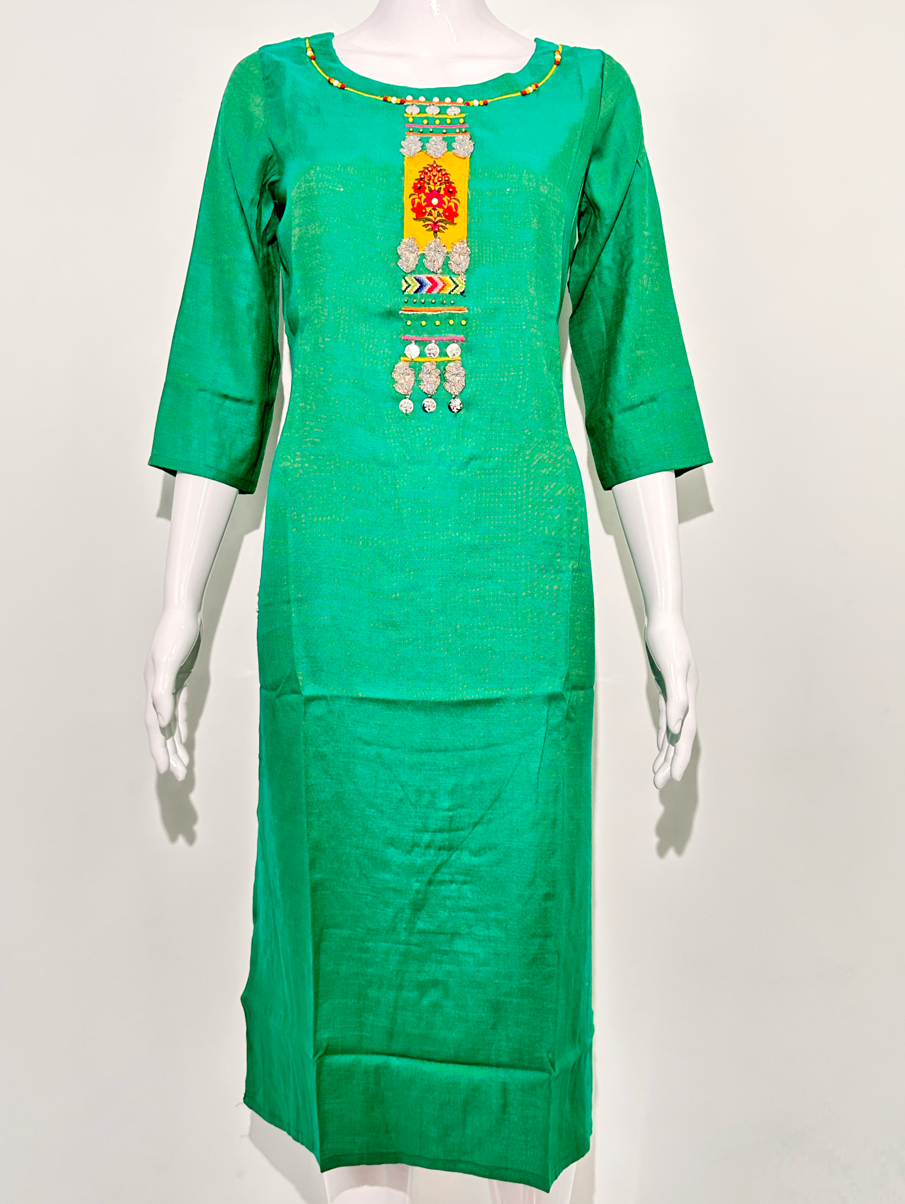 Image of Rayon Straight Kurti with Neck hand work