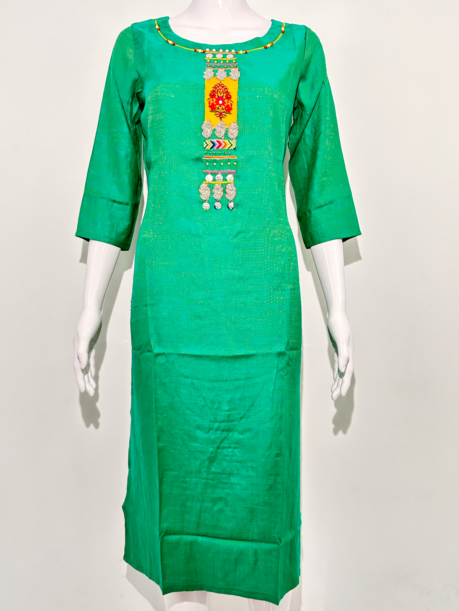 Rayon Straight Kurti with Neck hand work