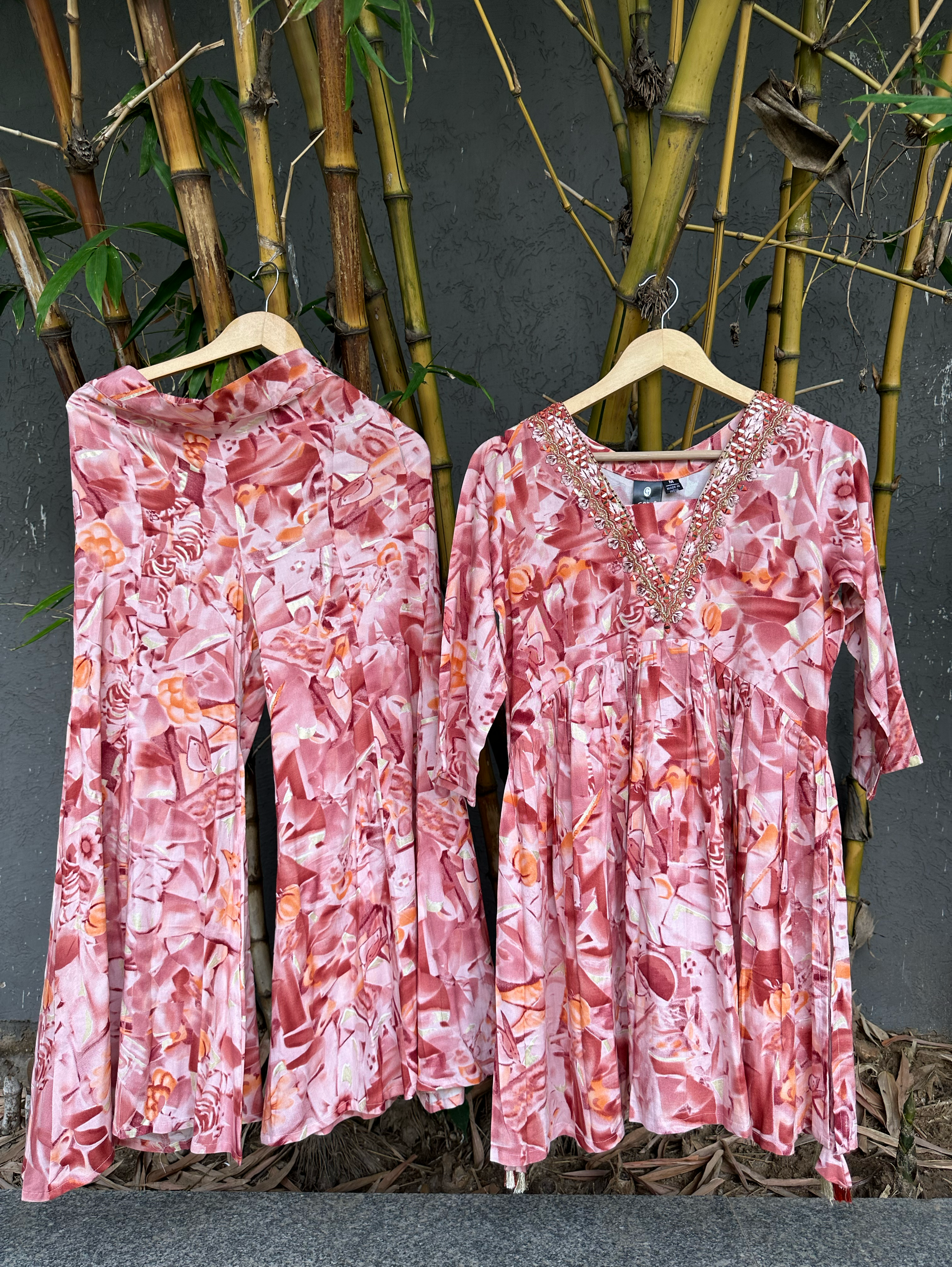 Rayon V Neck Bell Bottom Style Coords