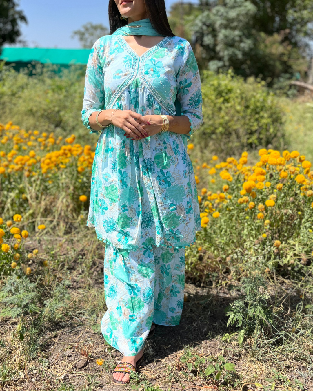 Image of Mull Cotton Sharara Set - 3 piece