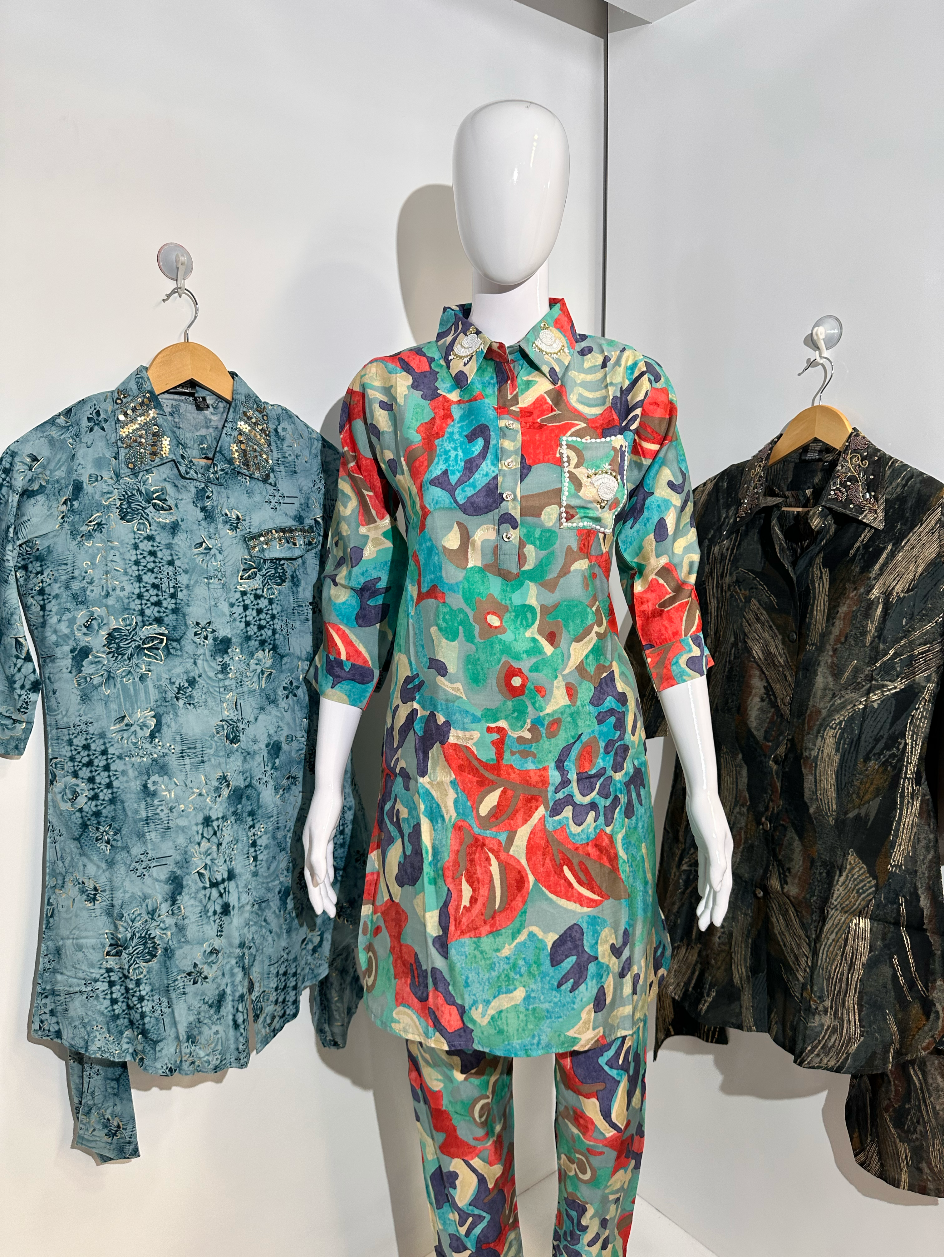 Image of Multiprint Muslin Coords with Embroidery work