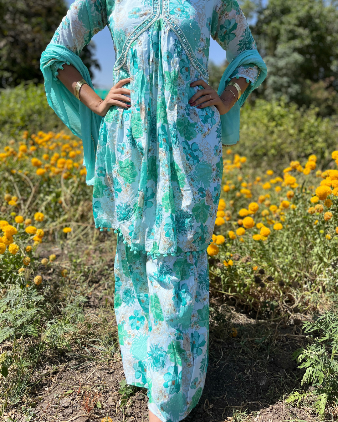 Mull Cotton Sharara Set - 3 piece