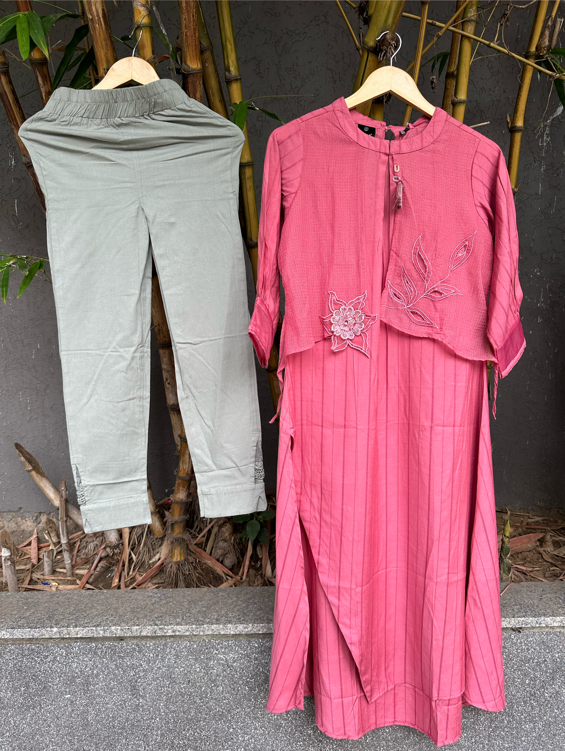 Rayon Pant Pair with Attached Jacket and Embroidery work