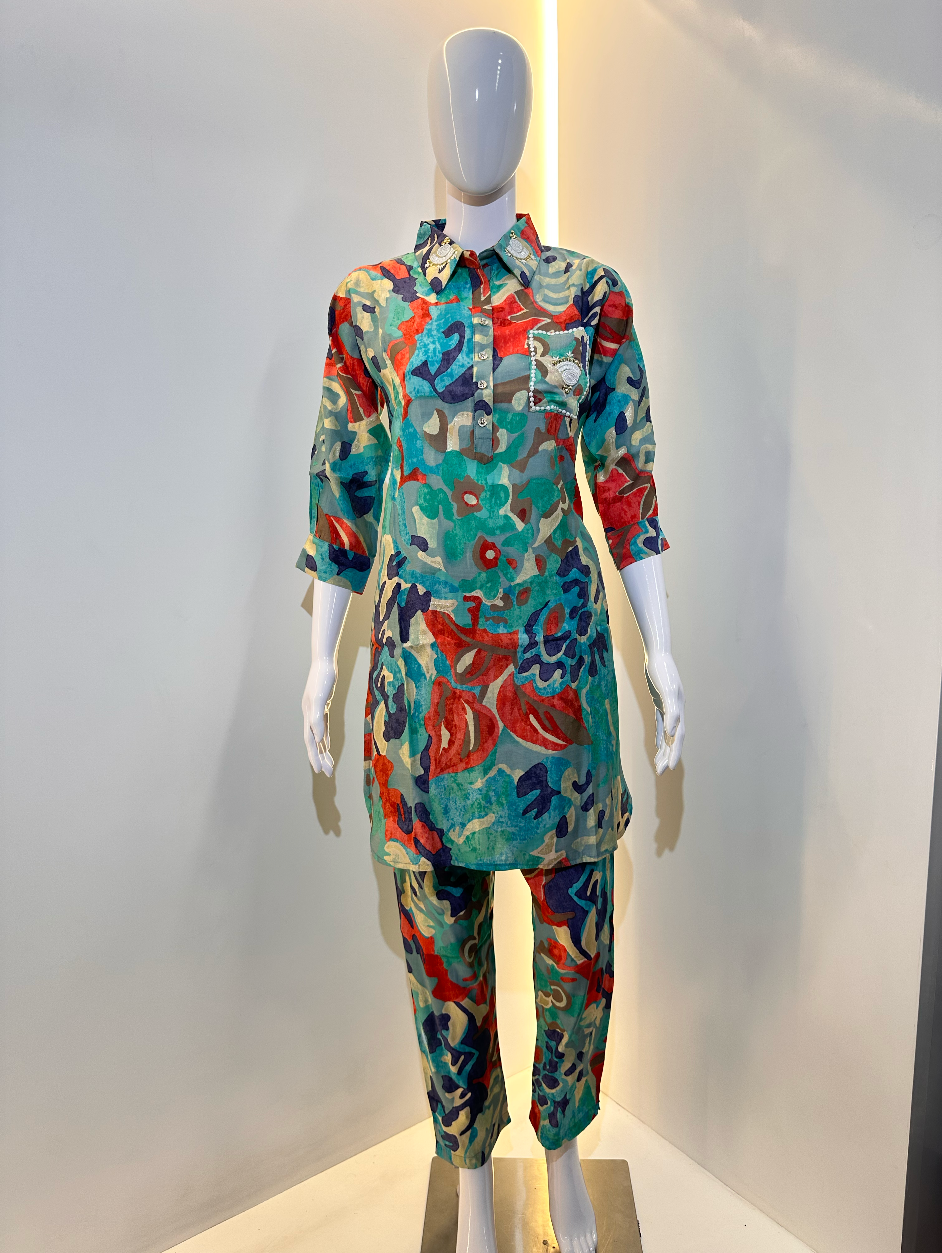 Image of Multiprint Muslin Coords with Embroidery work