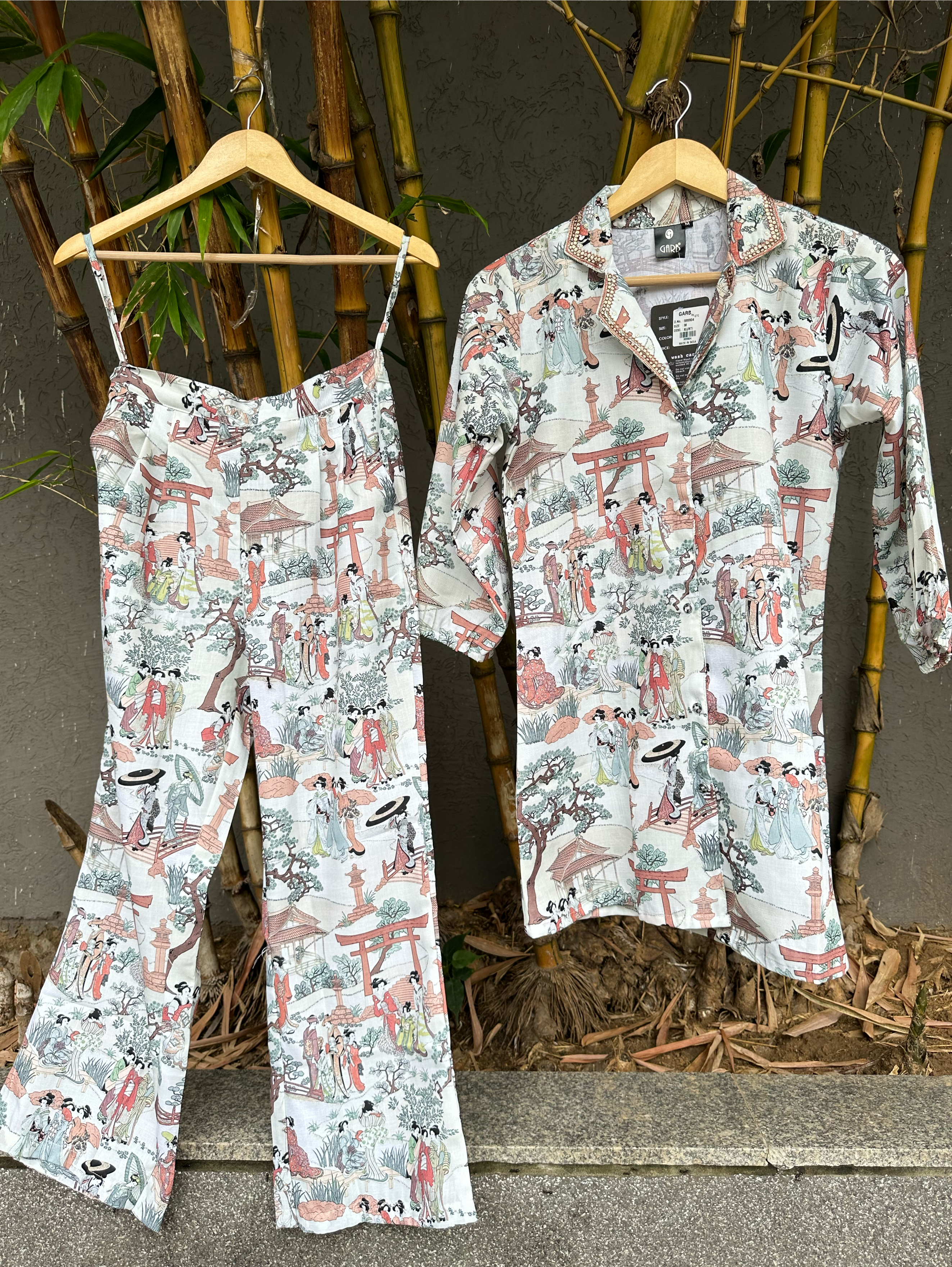 Image of Cotton Print Coords with Collar Sequence
