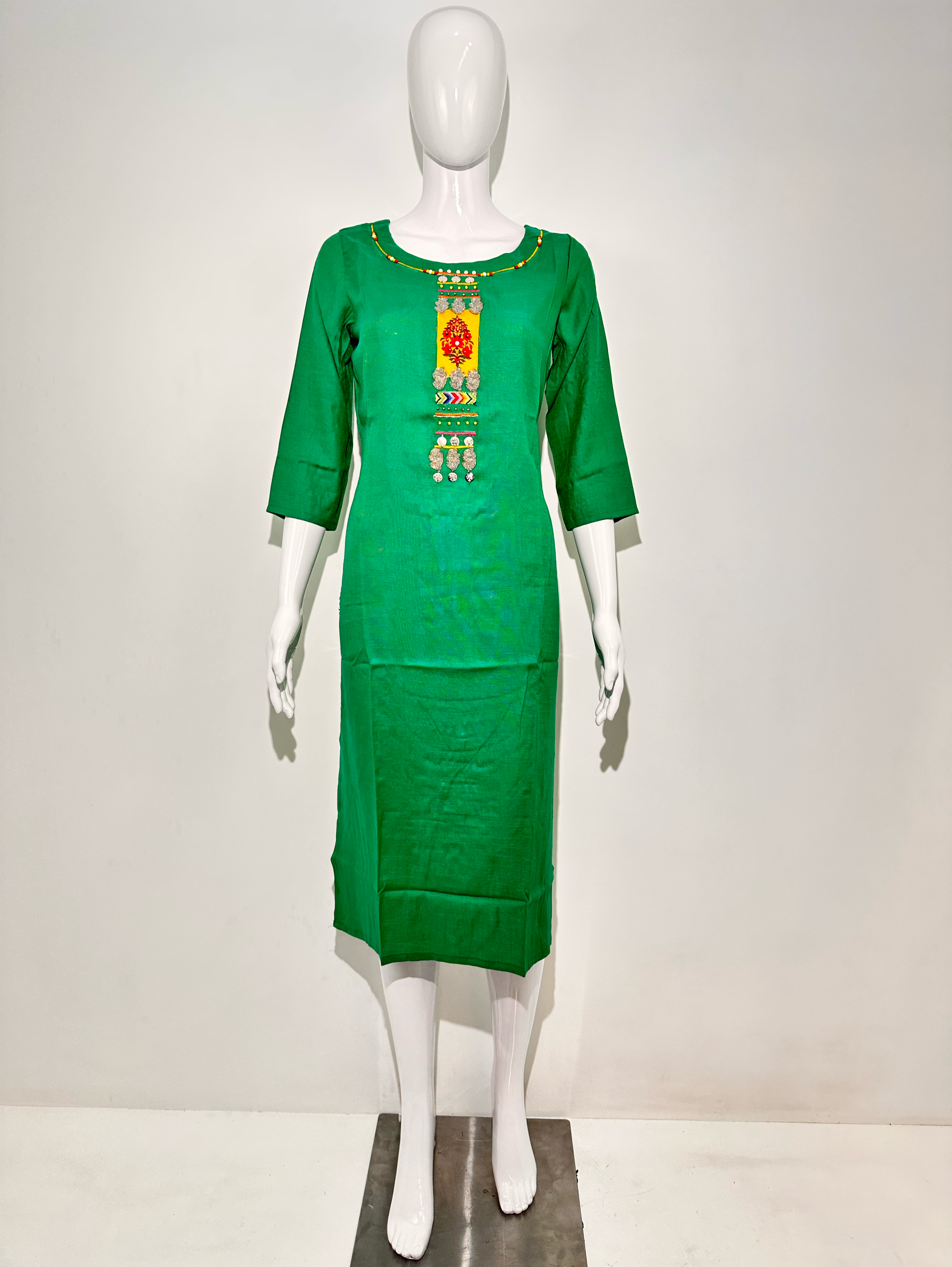 Rayon Straight Kurti with Neck hand work