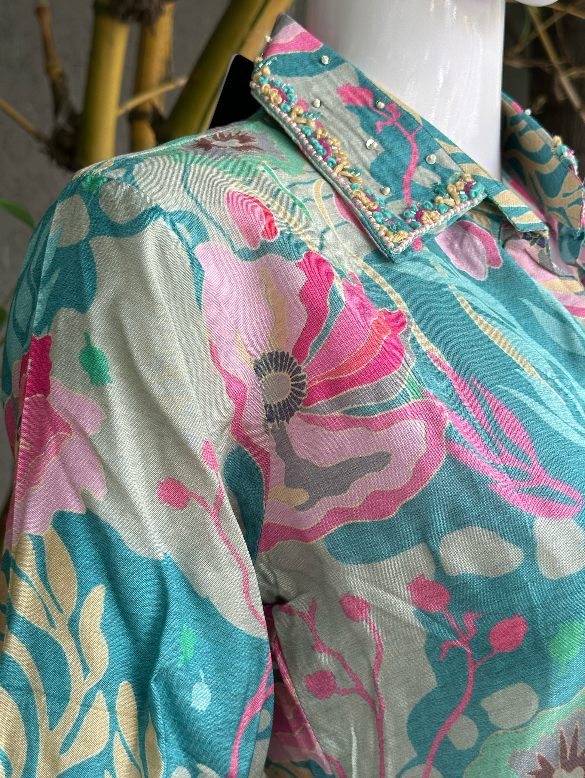 Muslin Flower Print Coord Set with Hand work