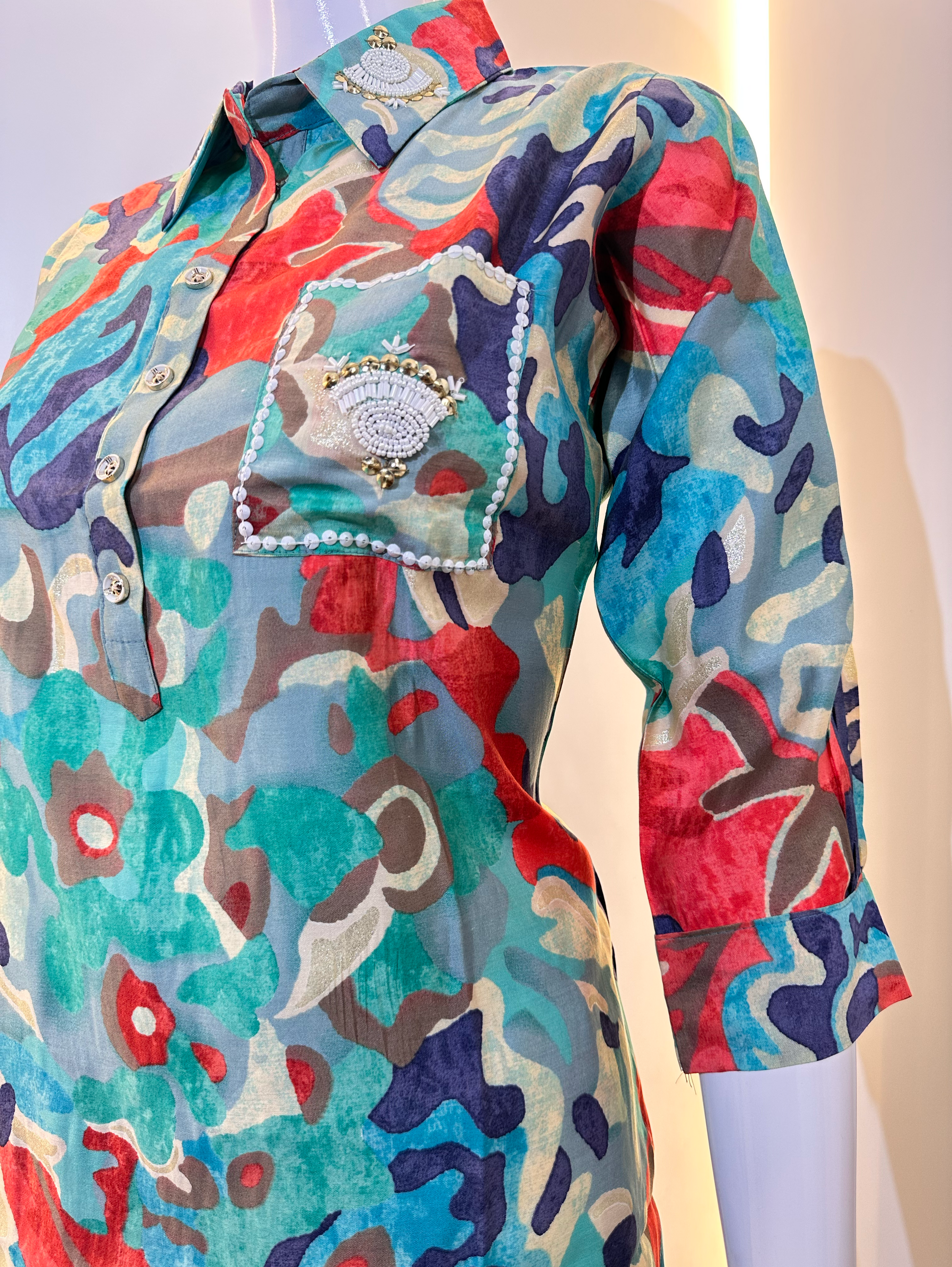 Multiprint Muslin Coords with Embroidery work