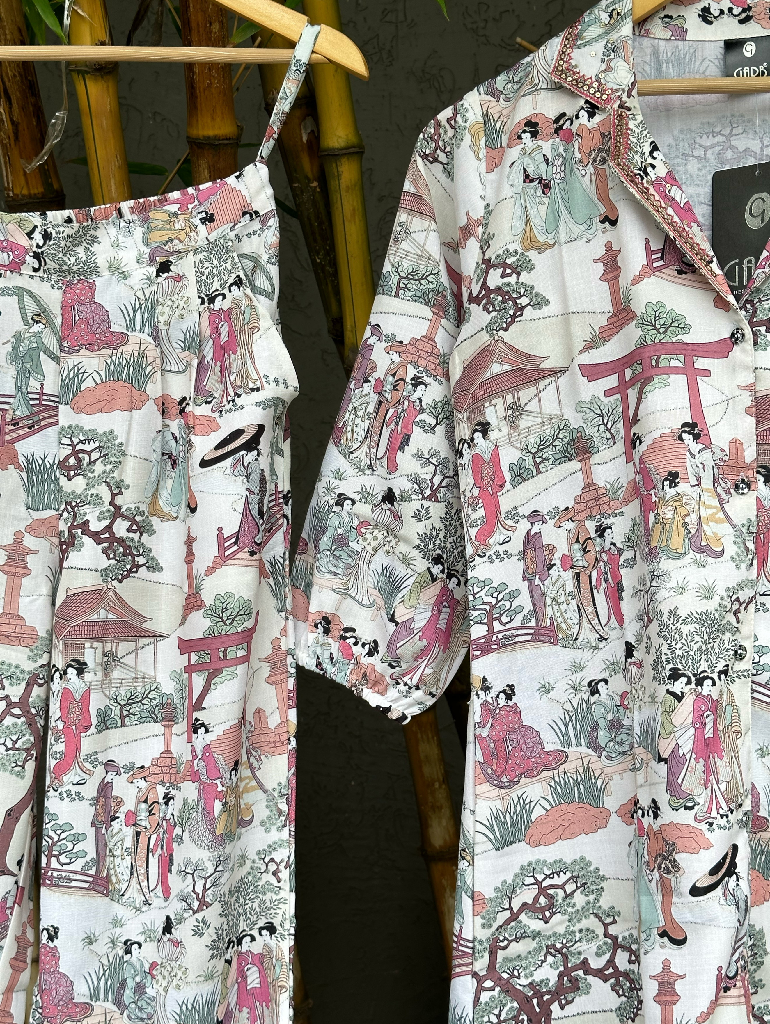Image of Cotton Print Coords with Collar Sequence