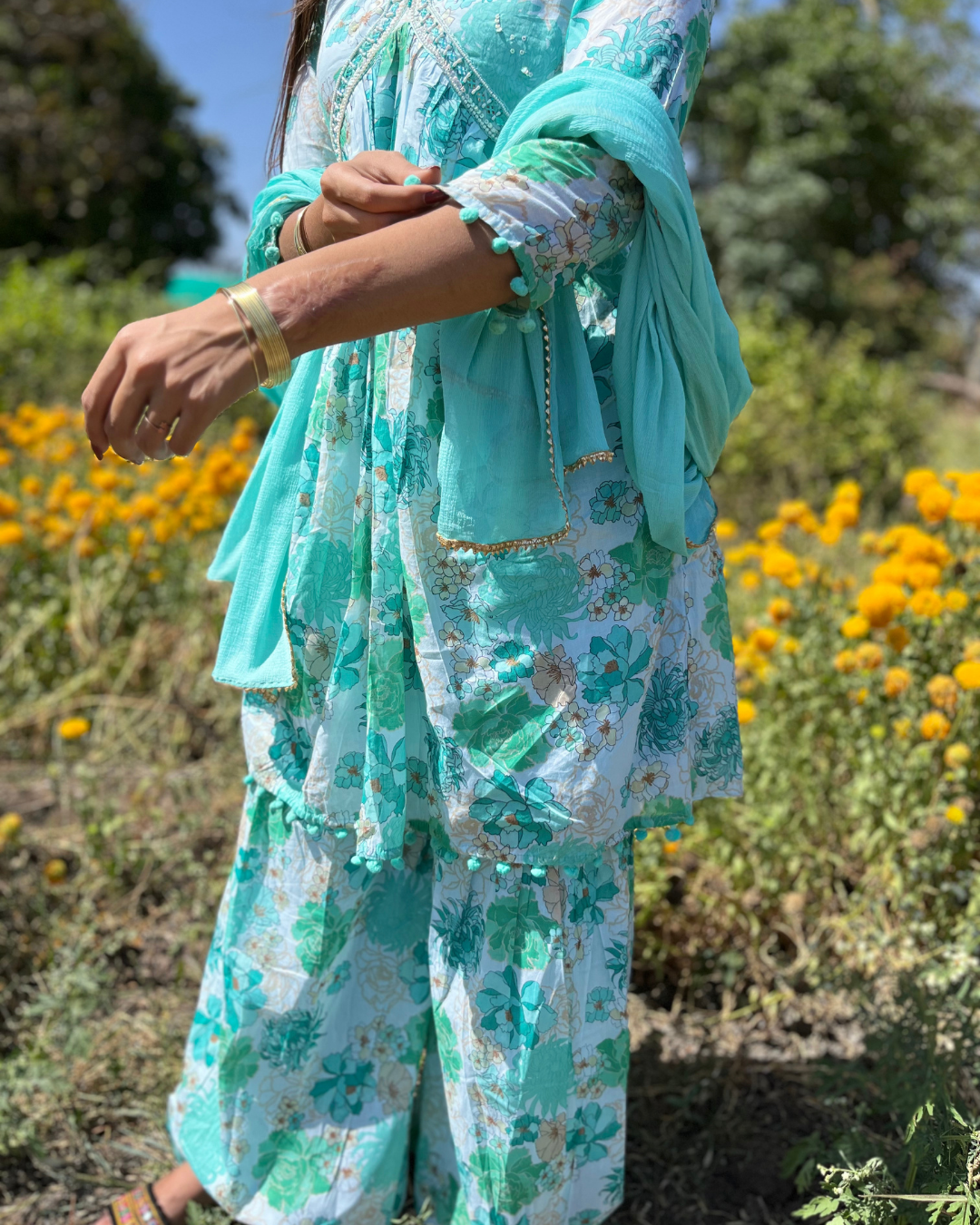 Image of Mull Cotton Sharara Set - 3 piece