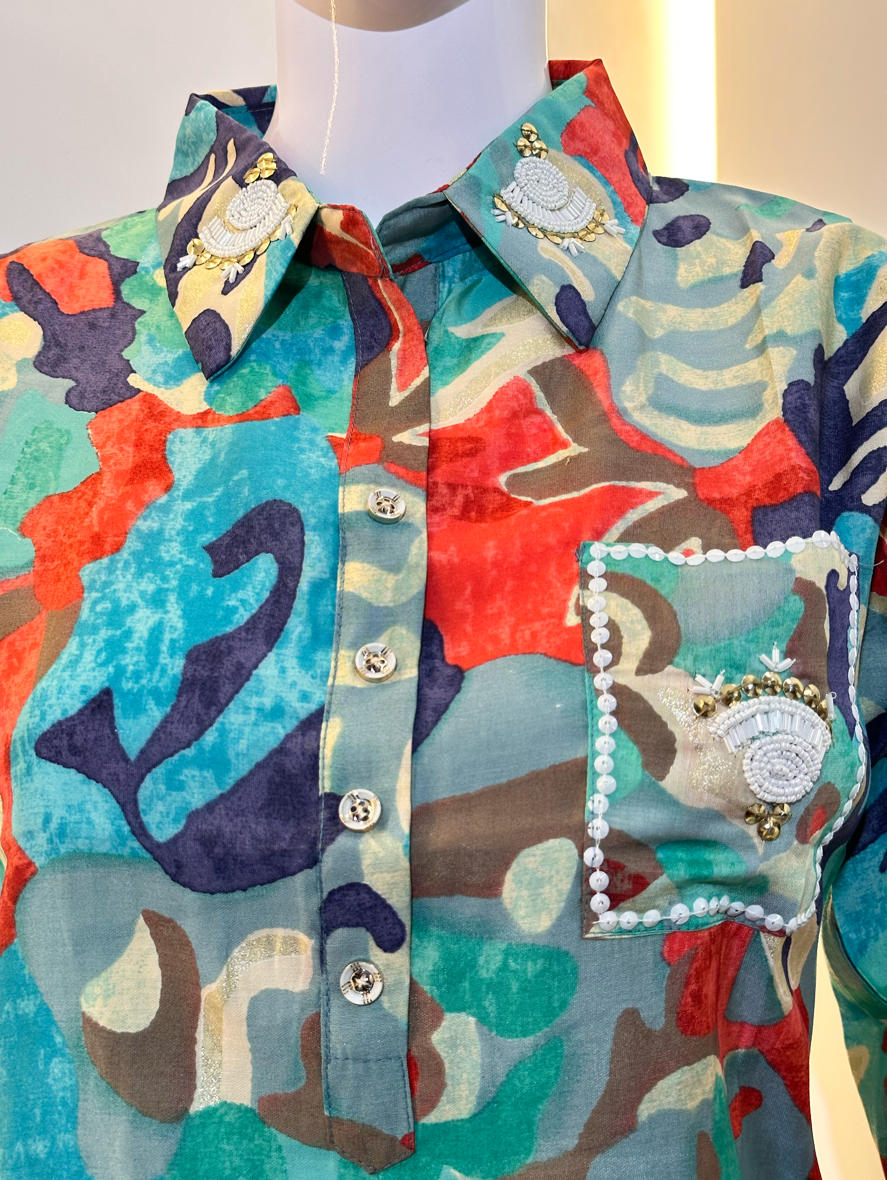 Image of Multiprint Muslin Coords with Embroidery work